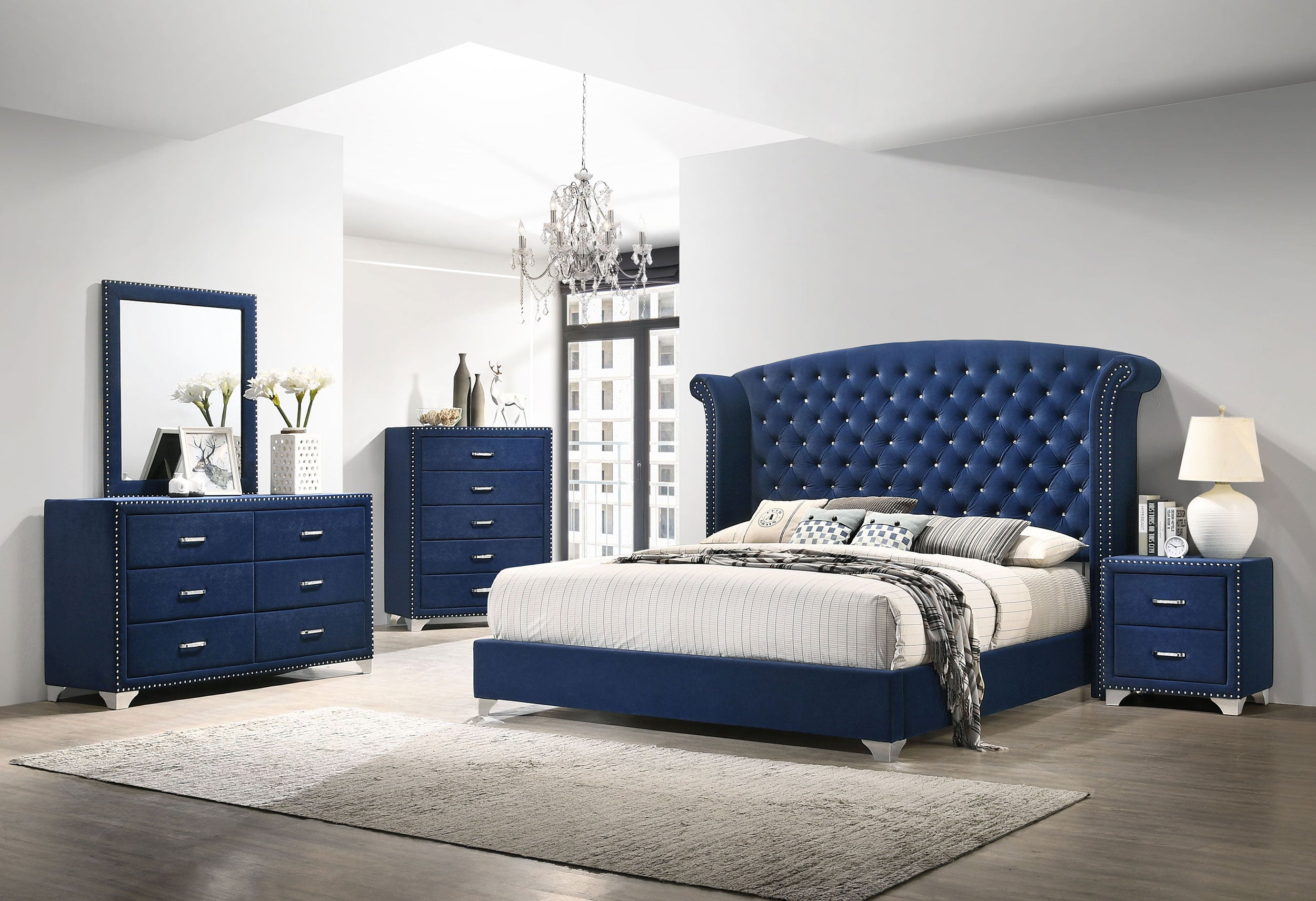 Melody 6-drawer Upholstered Dresser With Mirror Pacific Blue