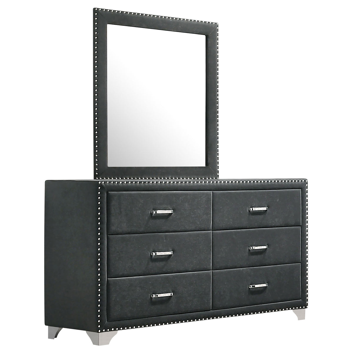 Melody 6-drawer Upholstered Dresser With Mirror Grey
