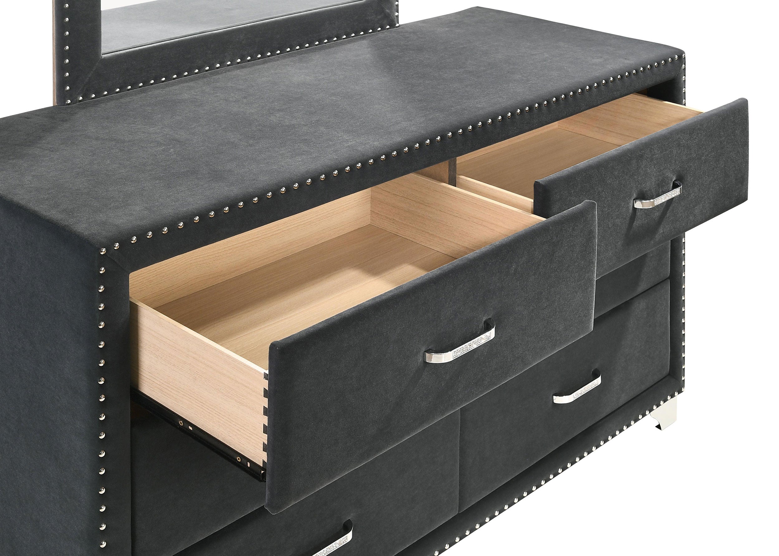Melody 6-drawer Upholstered Dresser With Mirror Grey