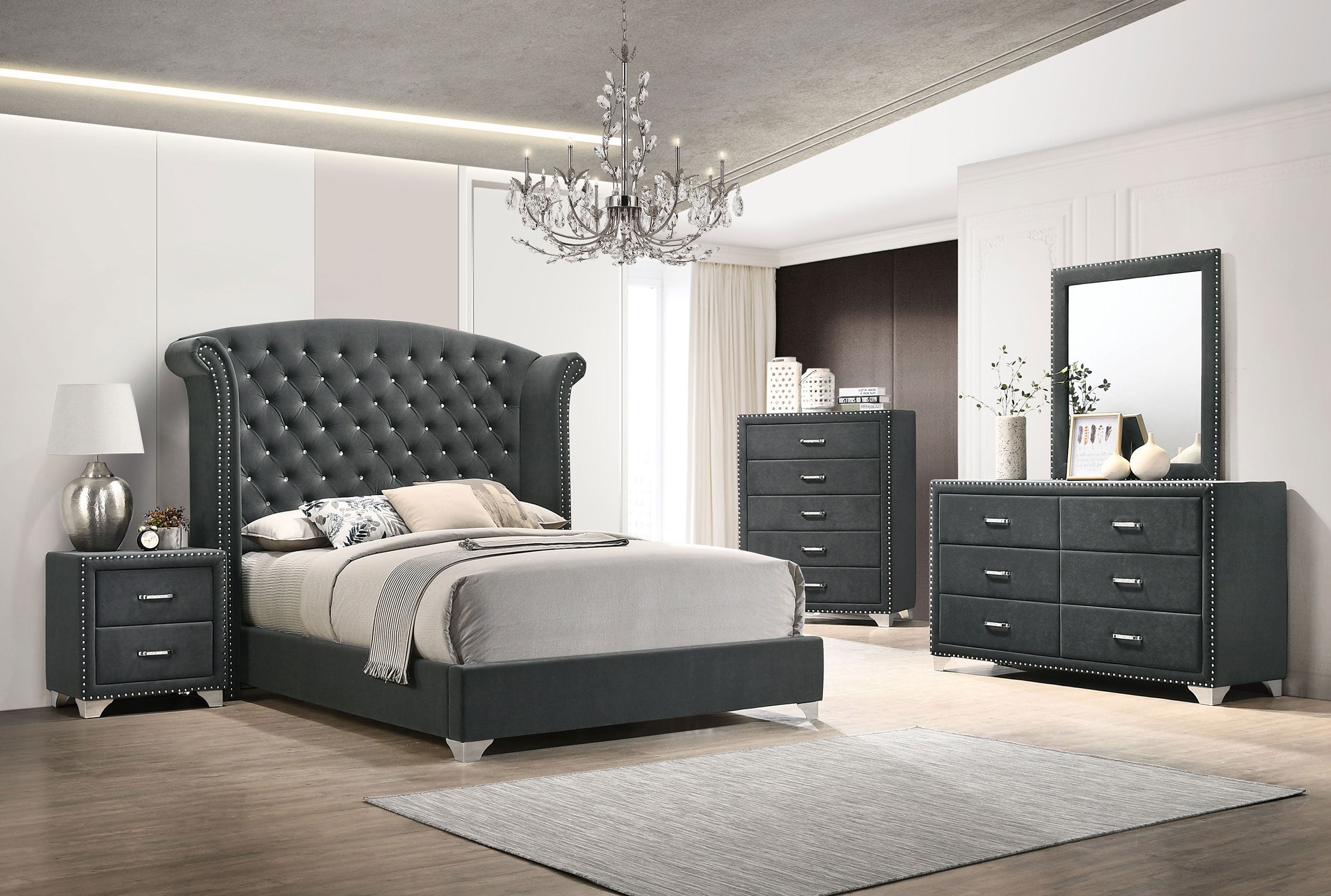Melody 6-drawer Upholstered Dresser With Mirror Grey