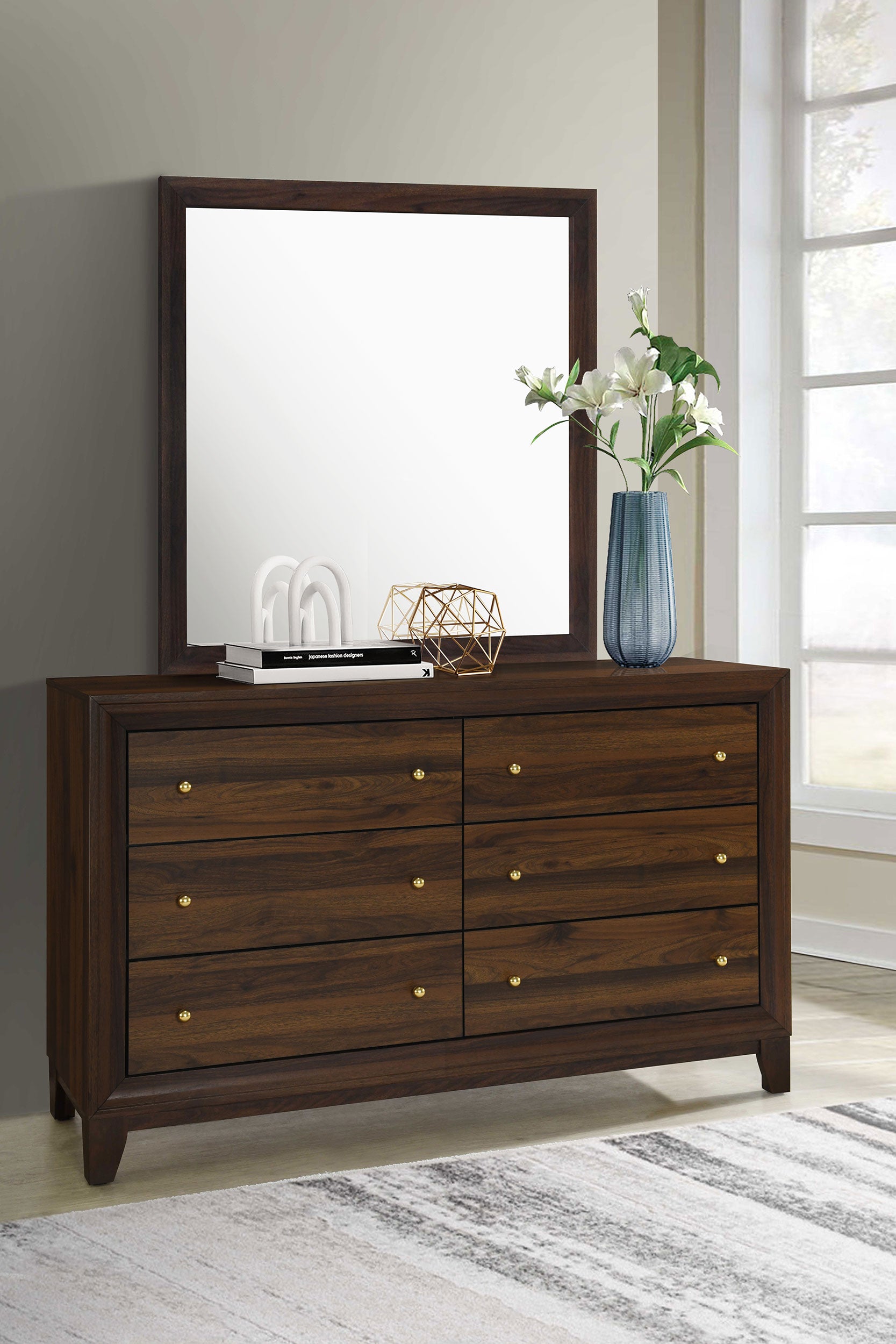 Welsley 6-drawer Dresser And Mirror Walnut