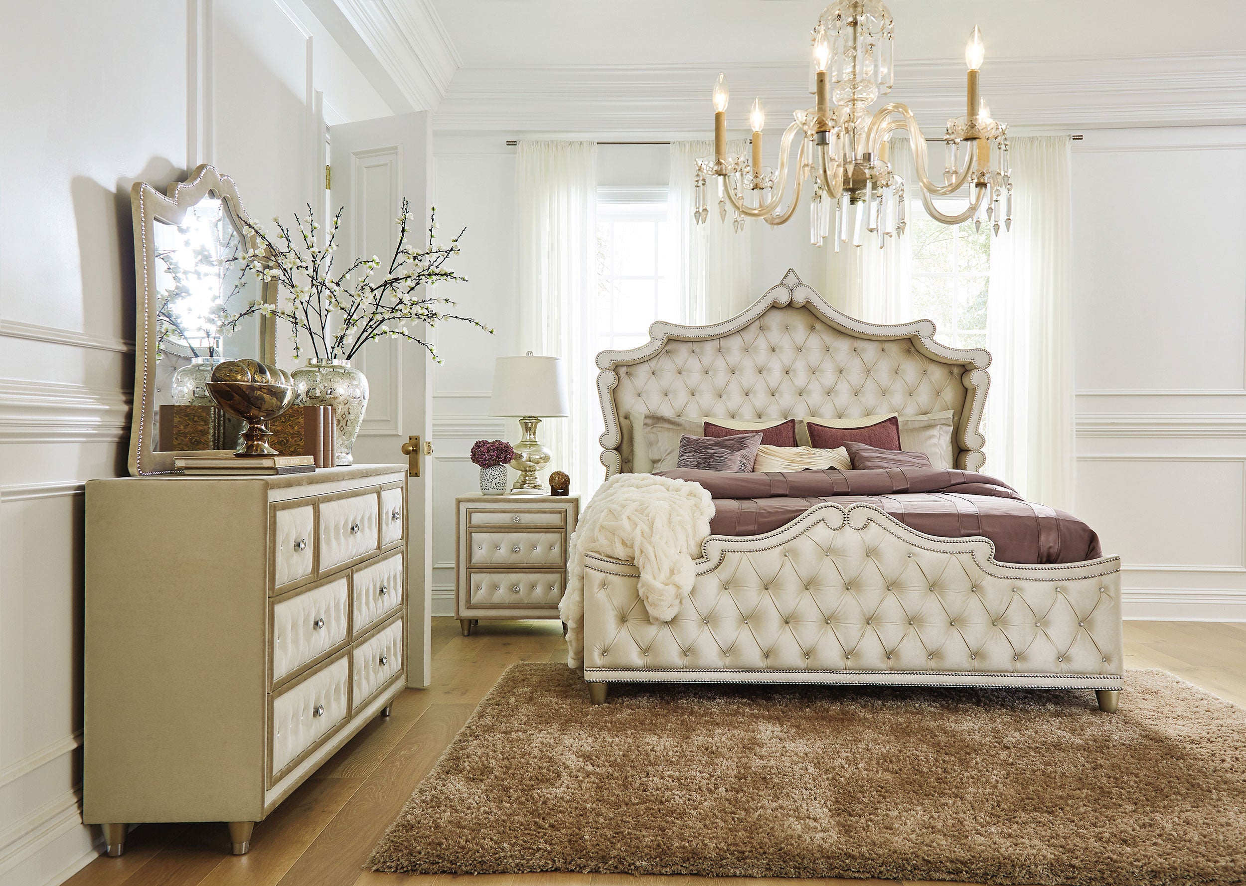 Antonella 7-drawer Upholstered Dresser With Mirror Ivory Antonella 7-drawer Upholstered Dresser With Mirror Ivory