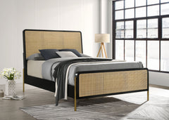Arini Rattan Queen Panel Bed Black And Natural