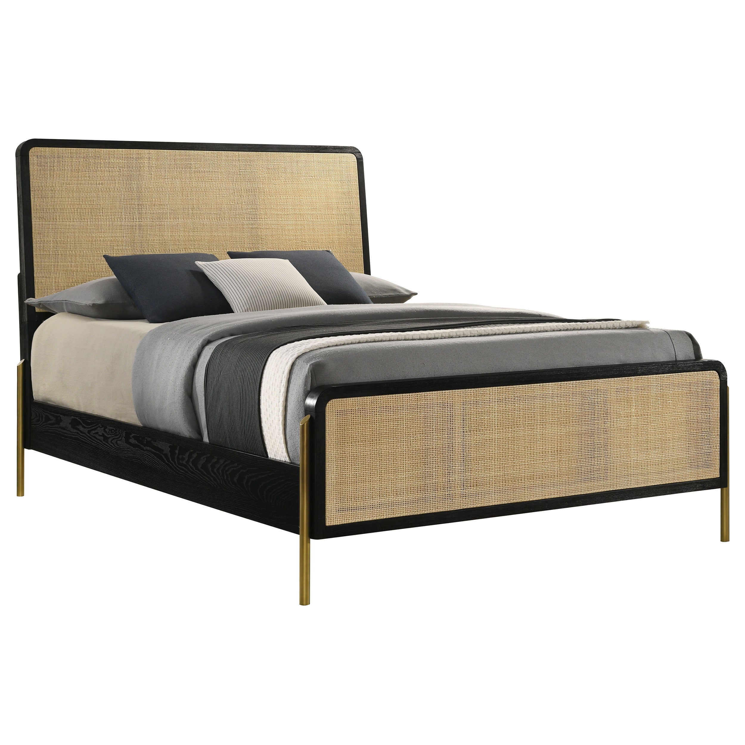 Arini Rattan Queen Panel Bed Black And Natural