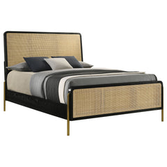 Arini Rattan Queen Panel Bed Black And Natural