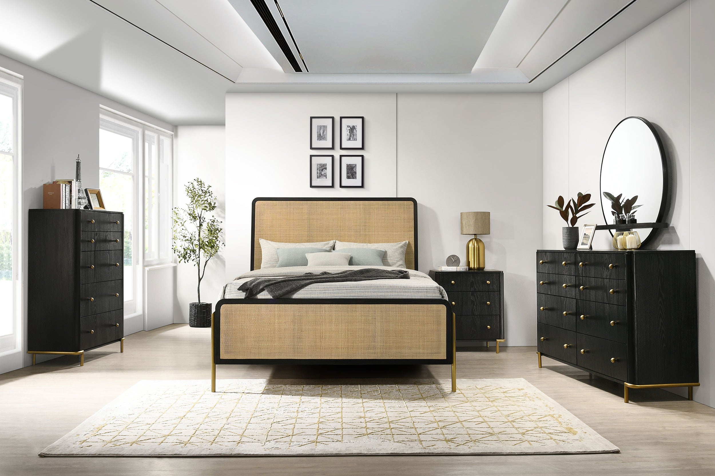 Arini Rattan Queen Panel Bed Black And Natural