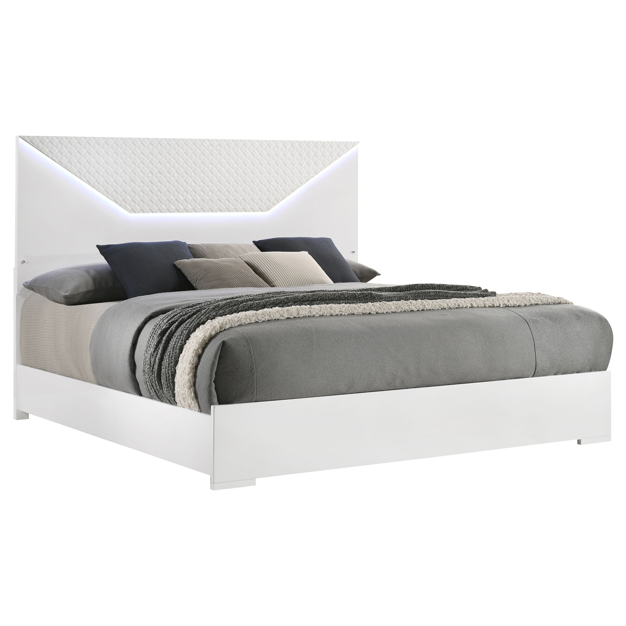 Ives Eastern King Panel Bed Led Headboard White High Gloss