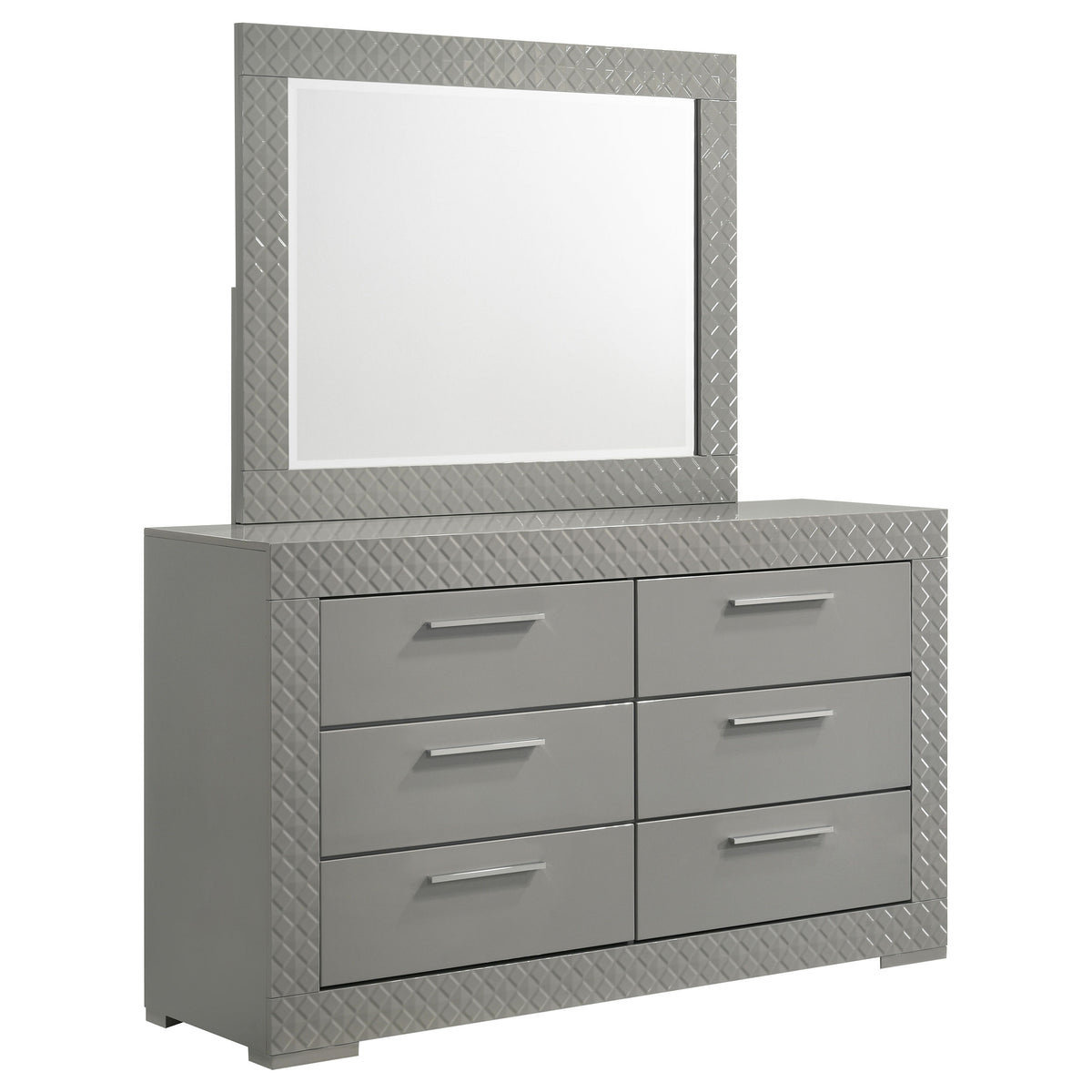 Ives 6-drawer Dresser And Mirror Grey High Gloss