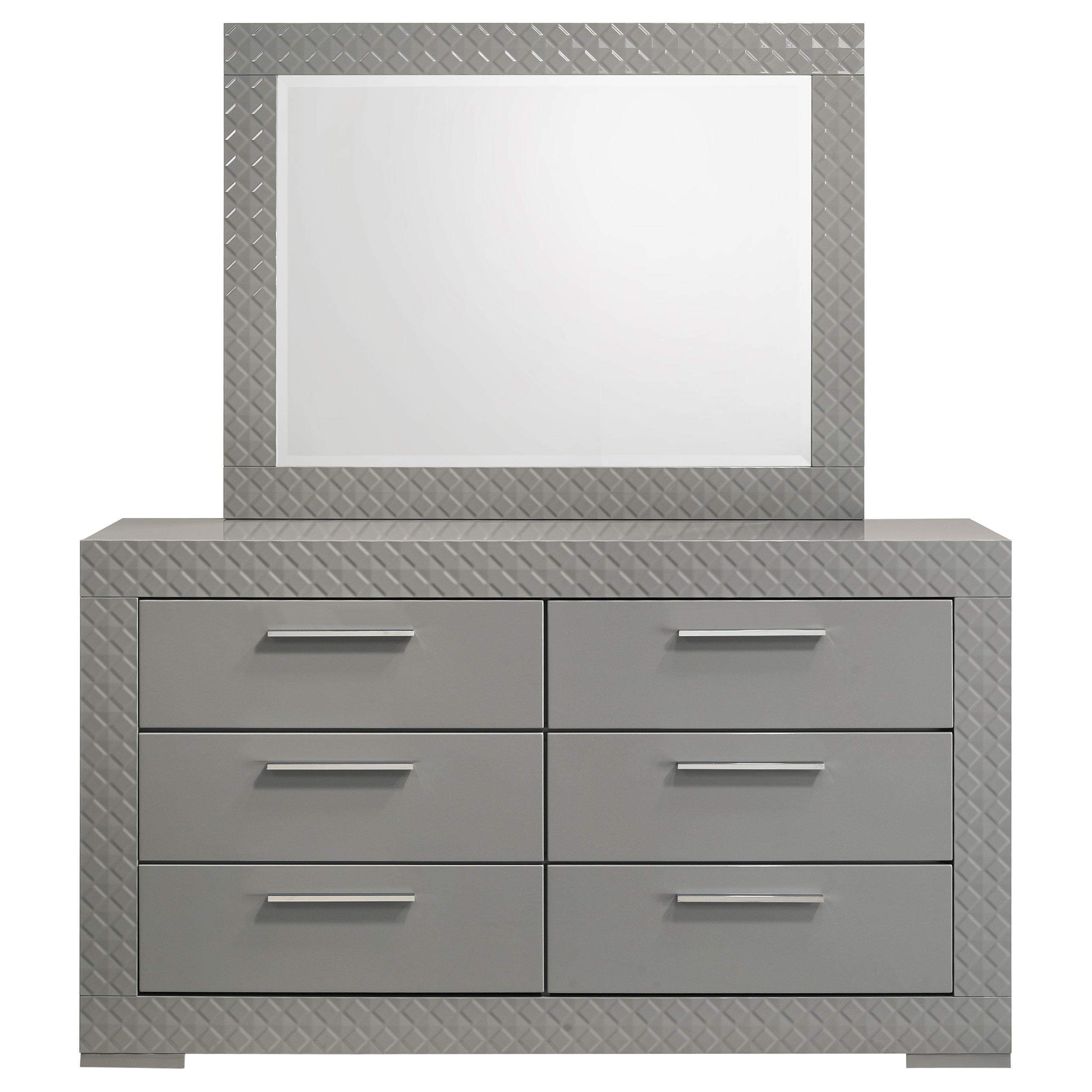 Ives 6-drawer Dresser And Mirror Grey High Gloss