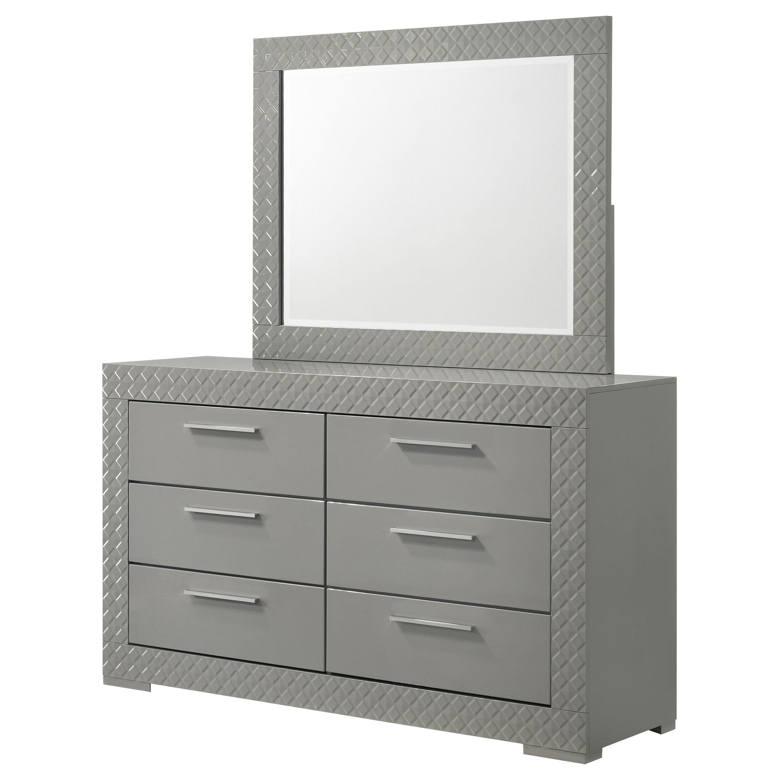 Ives 6-drawer Dresser And Mirror Grey High Gloss