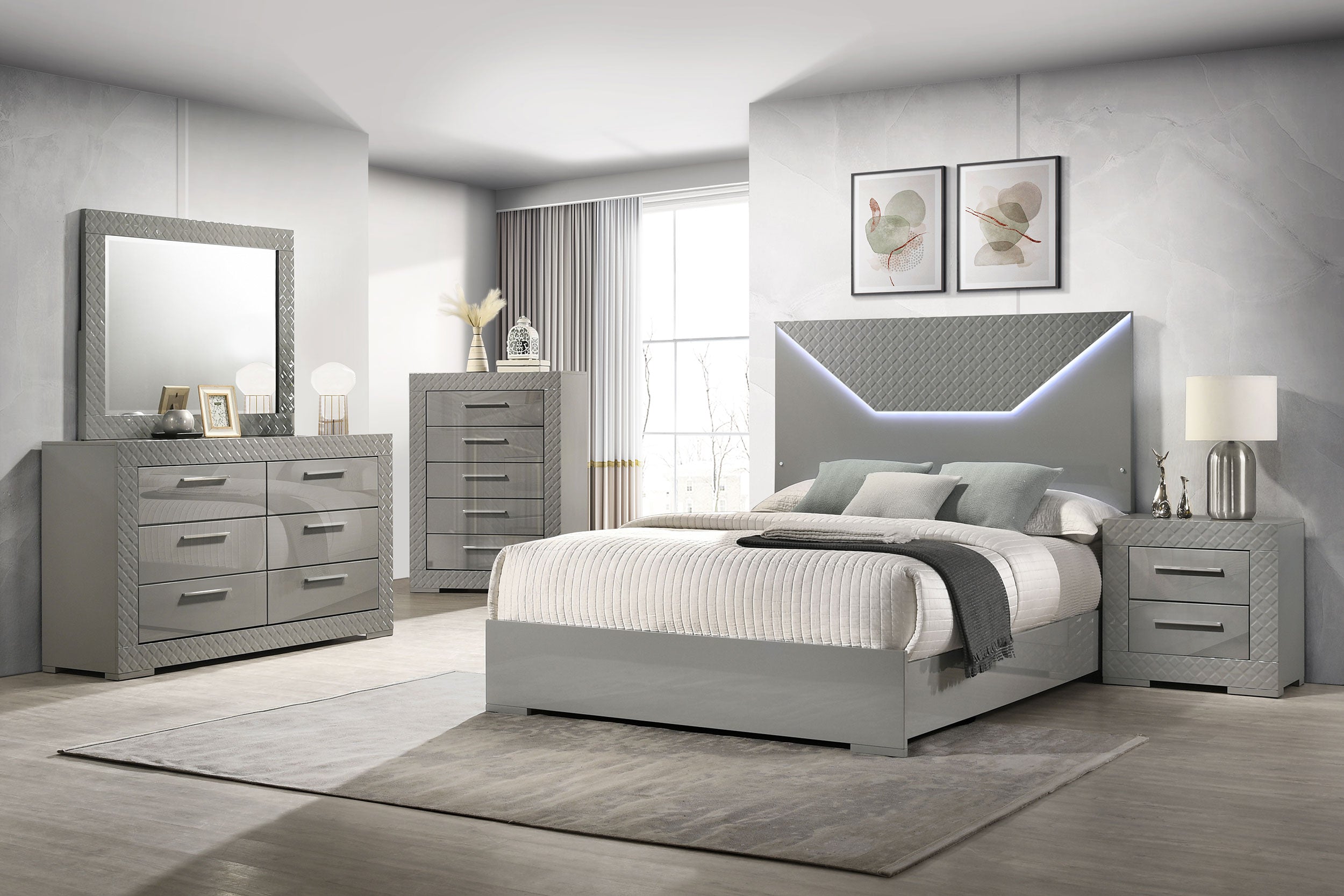 Ives 6-drawer Dresser And Mirror Grey High Gloss