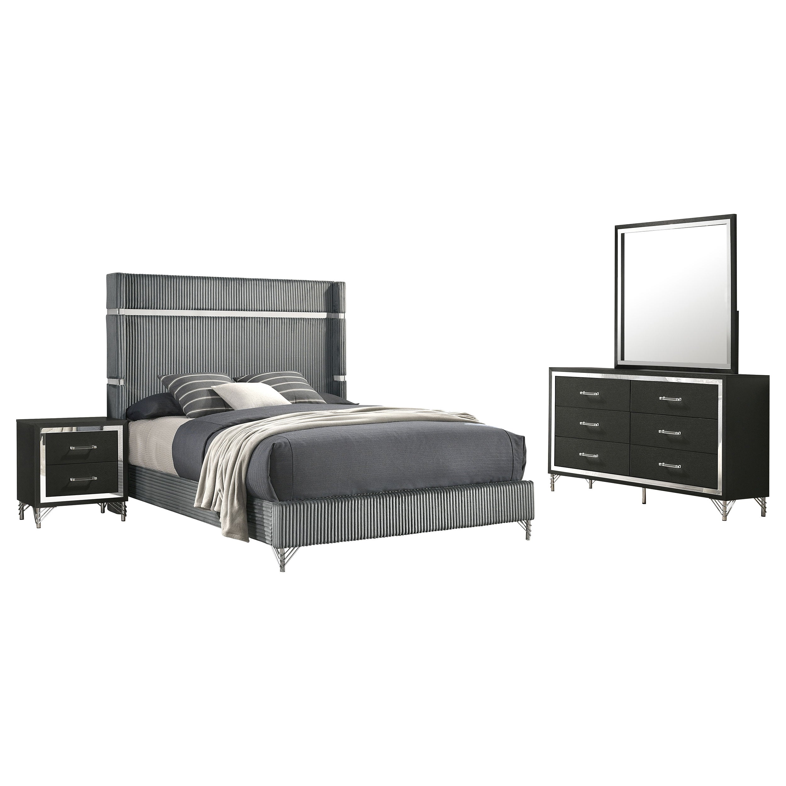 Lucia 4-piece Eastern King Bedroom Set Grey And Black