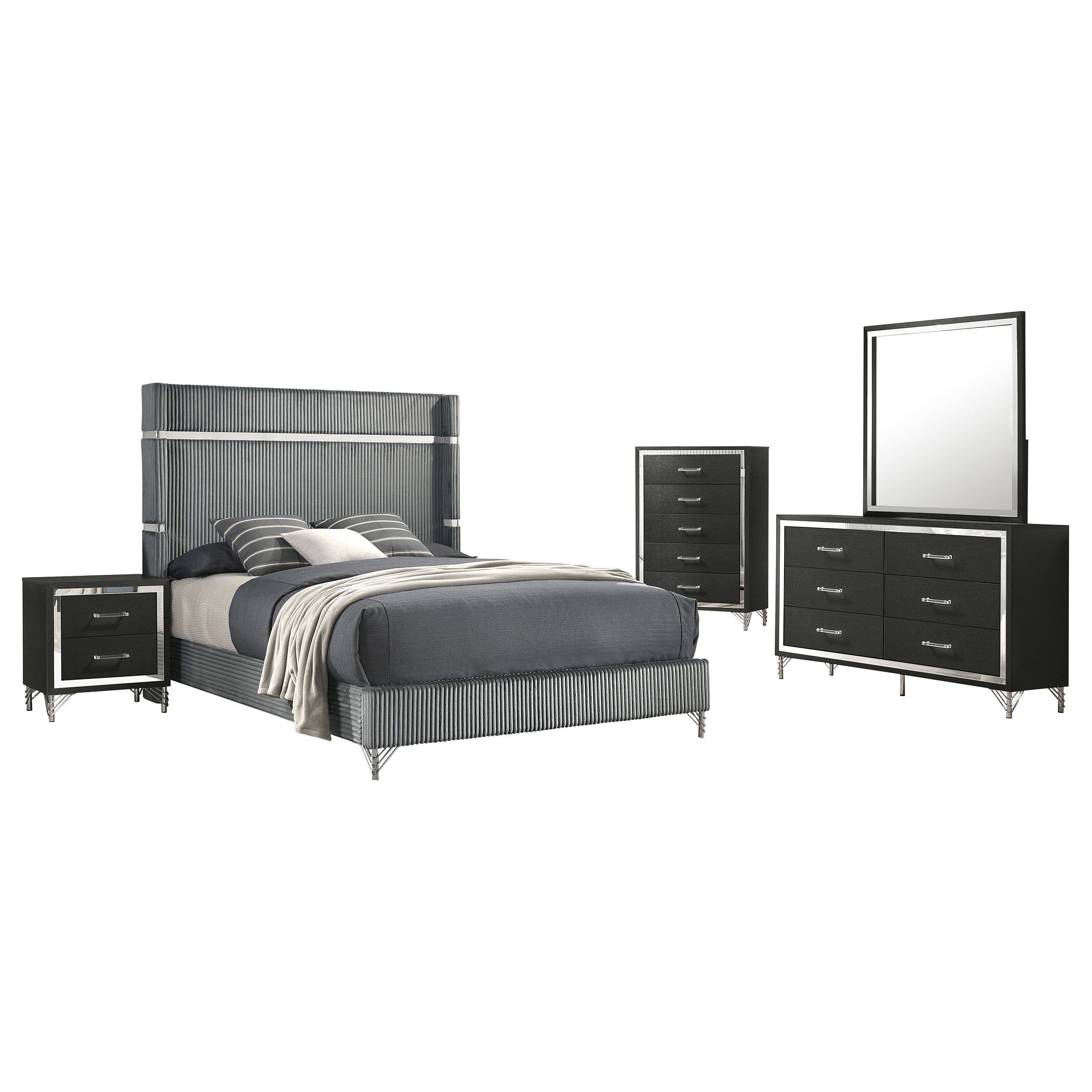 Lucia 5-piece Queen Bedroom Set Grey And Black