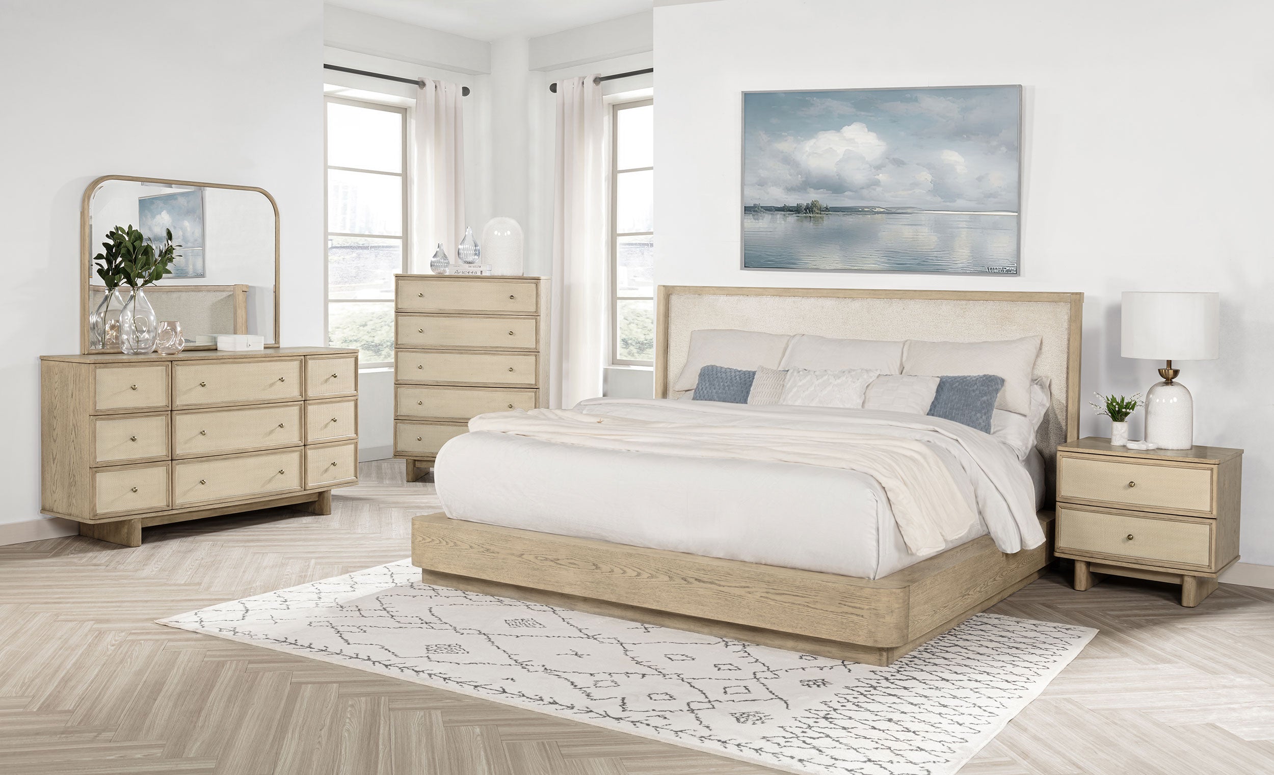 Kailani 9-drawer Dresser And Mirror Beige Oak