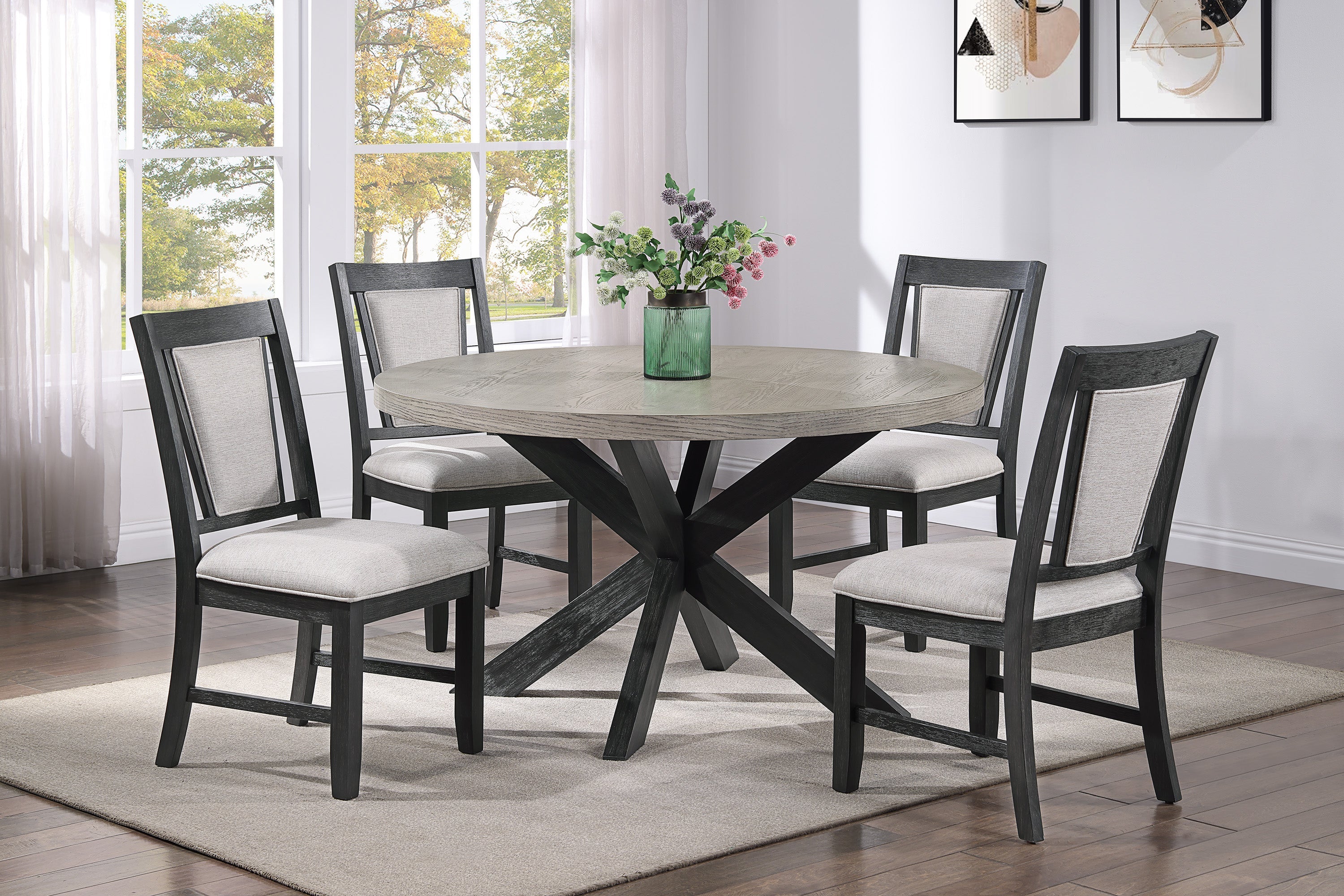 Stevens Charcoal Black/Light Brown Dining Table - MyWaynesHome #