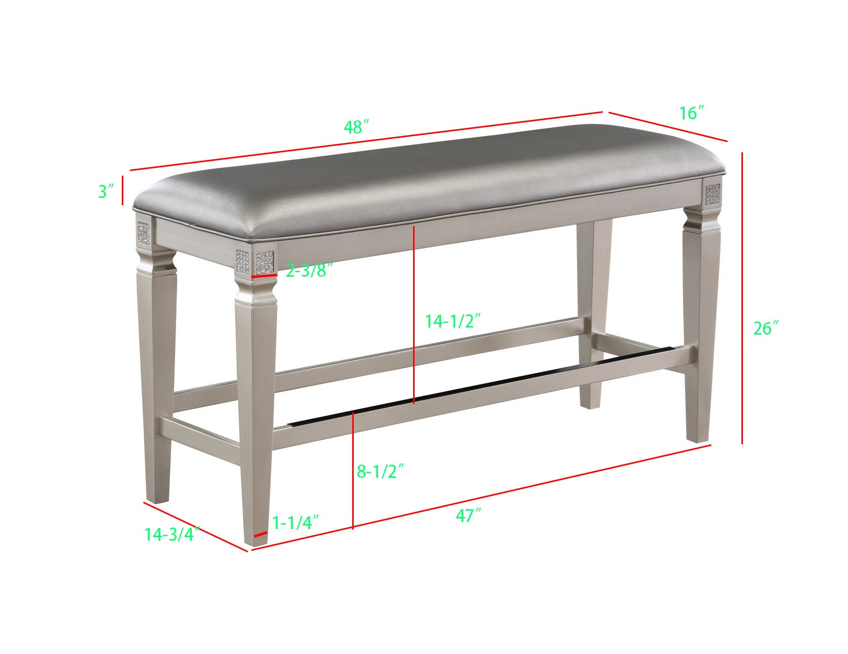 Klina Silver Champagne Counter Height Dining Bench - MyWaynesHome #