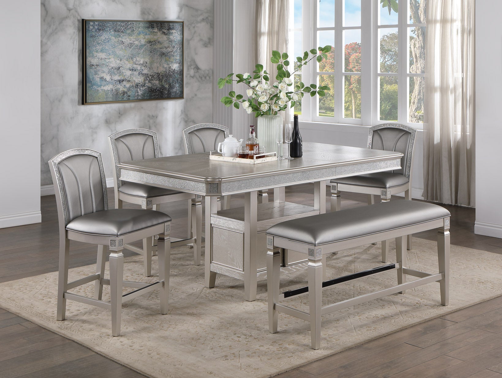 Klina Silver Champagne Counter Height Chair, Set of 2 - MyWaynesHome #
