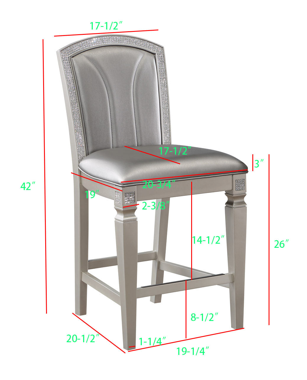 Klina Silver Champagne Counter Height Chair, Set of 2 - MyWaynesHome #