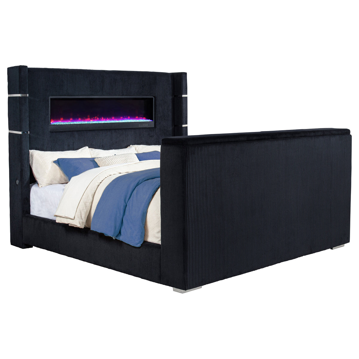 Tisdall Eastern King Flame Visualizer Wingback Tv Bed Black