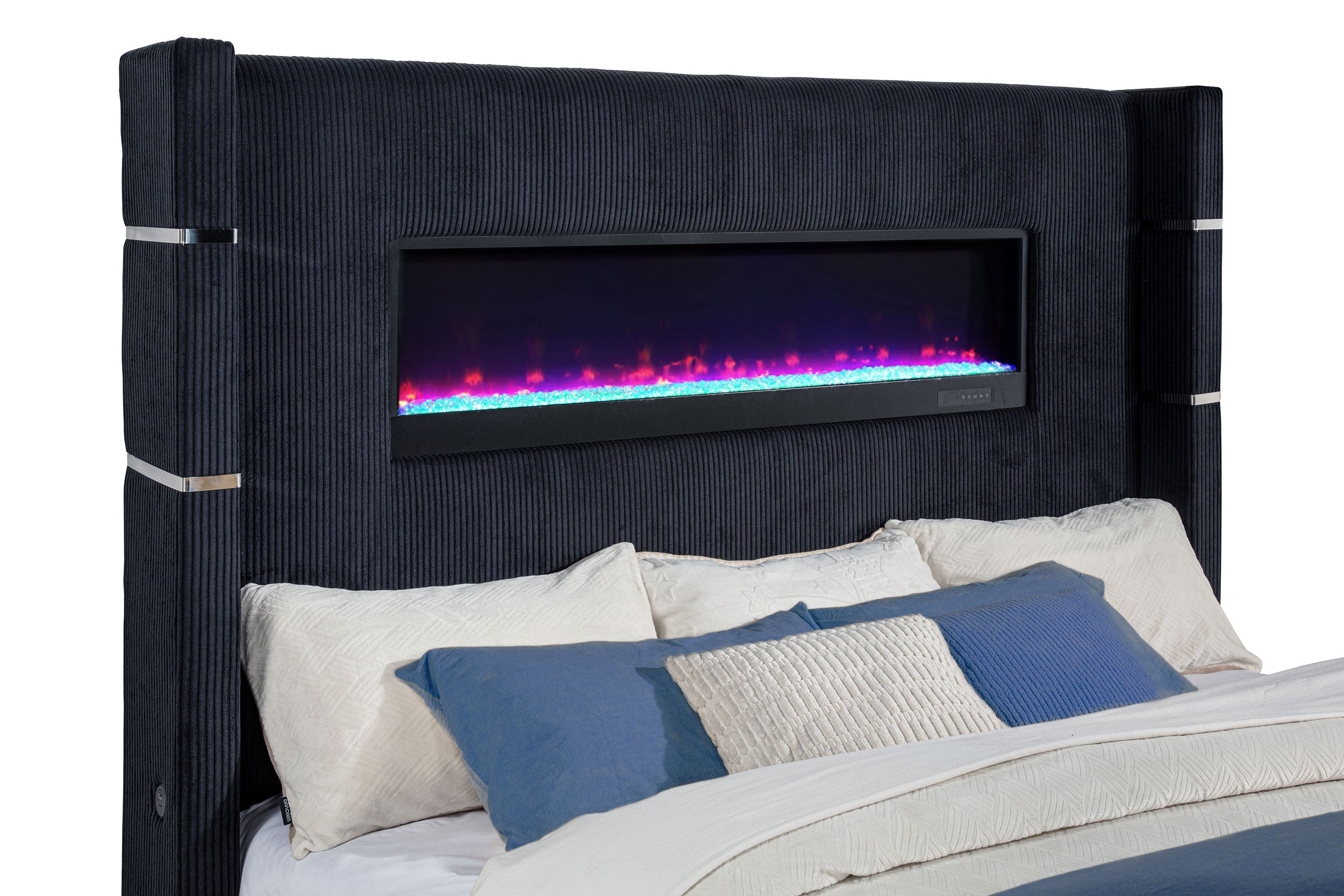 Tisdall Eastern King Flame Visualizer Wingback Tv Bed Black