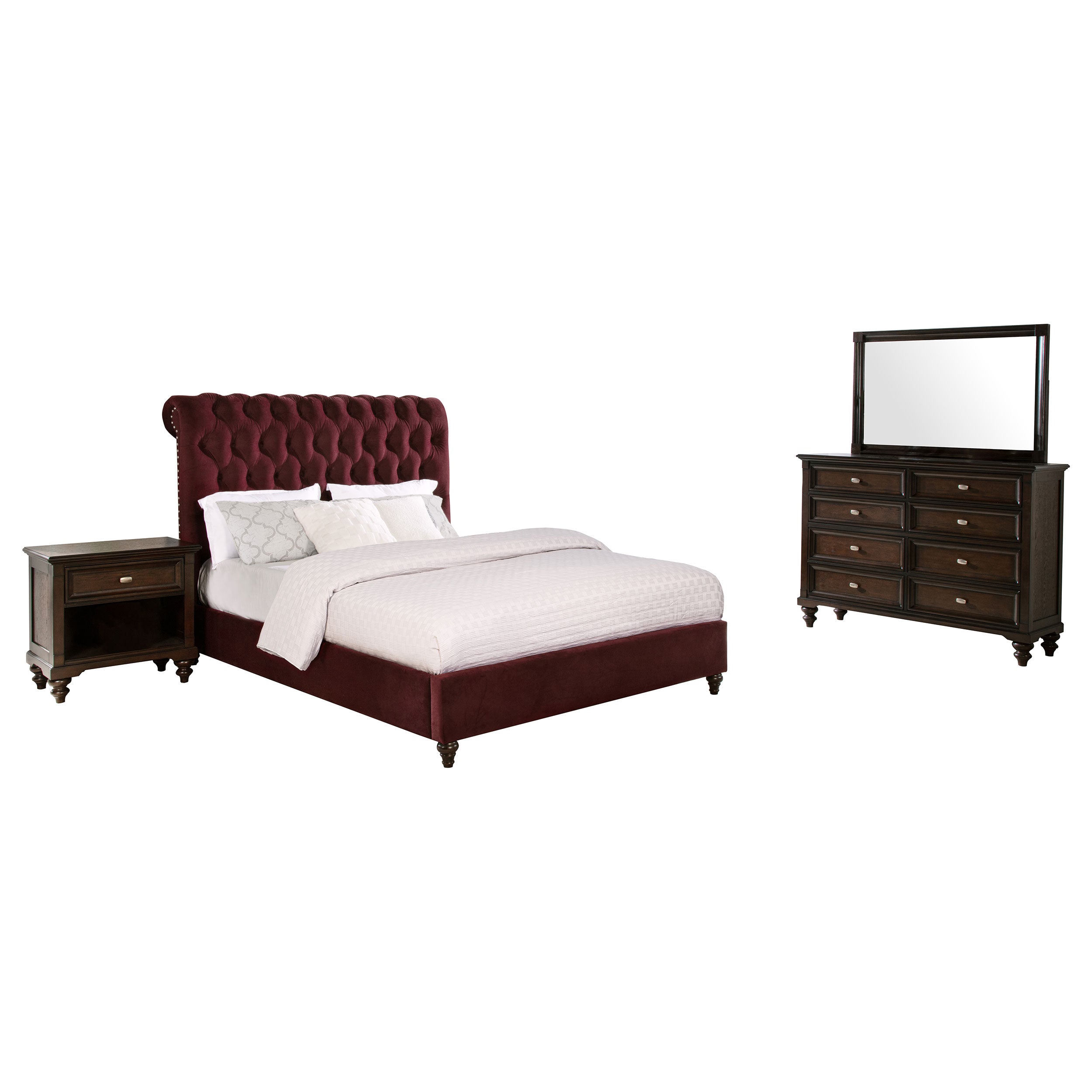 Devon 4-piece Eastern King Bedroom Set Wine Red And Dark Oak