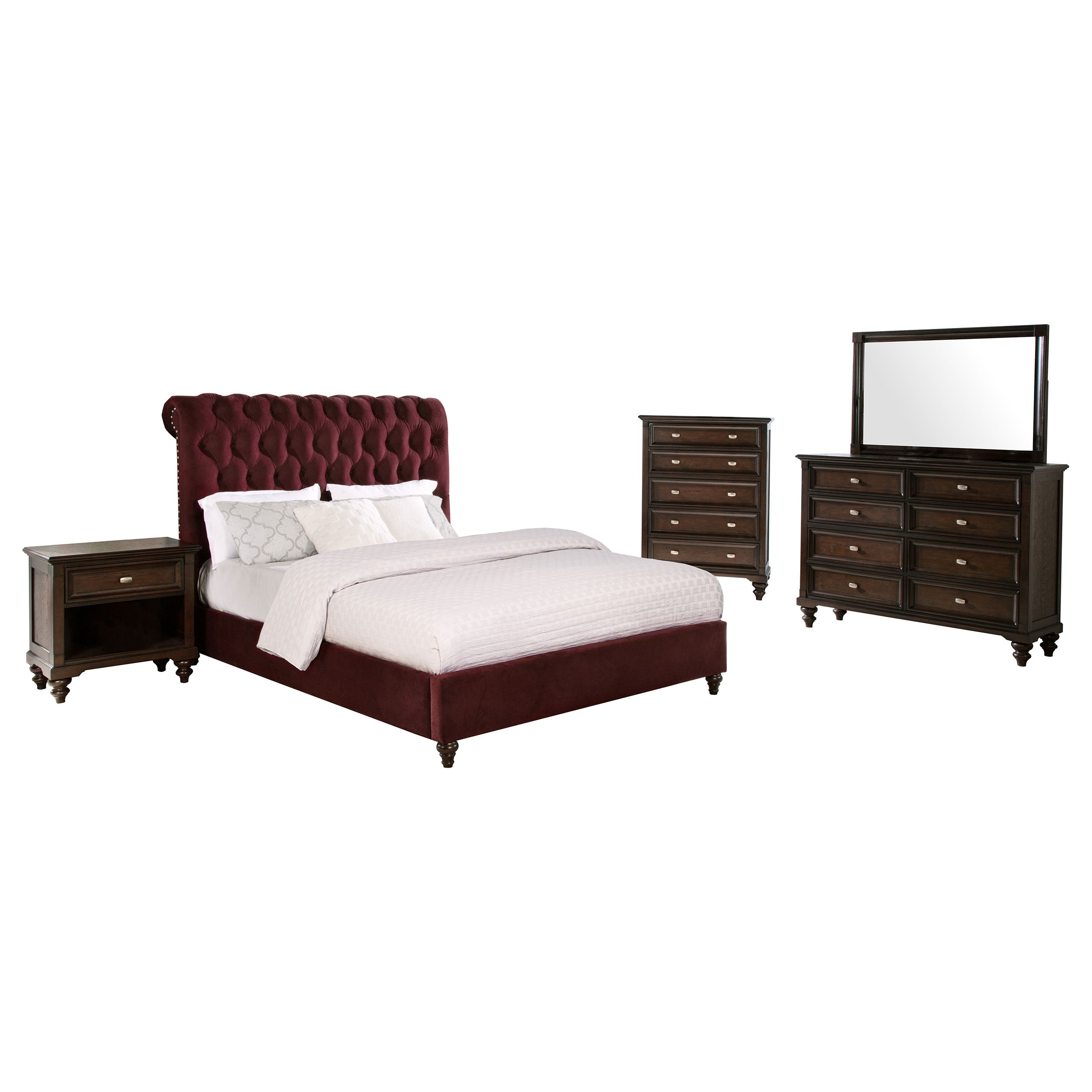 Devon 5-piece Eastern King Bedroom Set Wine Red And Dark Oak