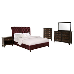 Devon 5-piece Eastern King Bedroom Set Wine Red And Dark Oak