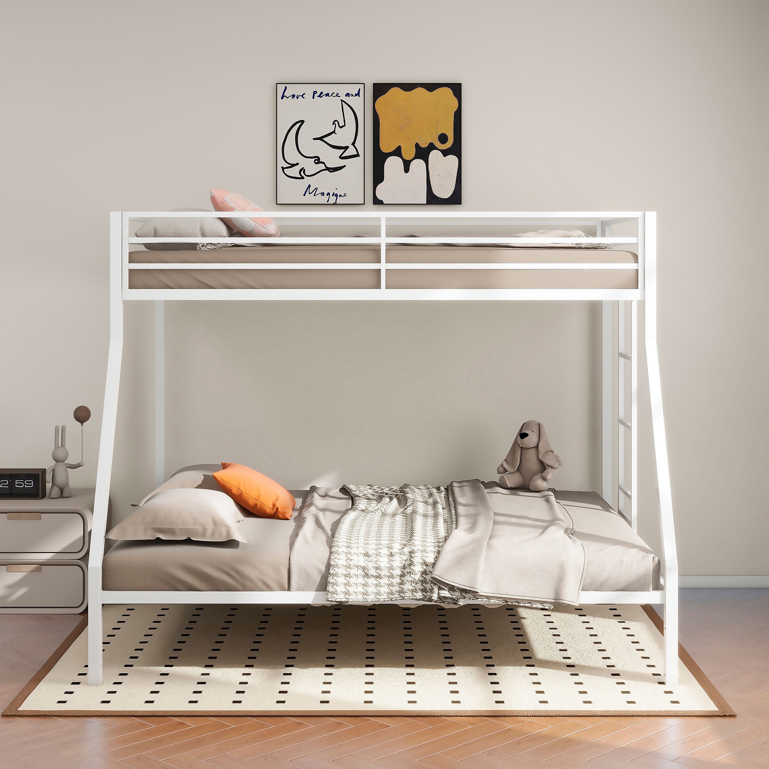 Alevera Metal Twin Over Full Bunk Bed With Ladder White