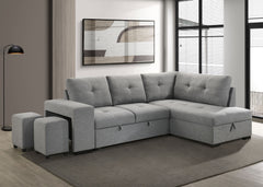 Roanne Fabric Upholstered Sleeper Sectional Sofa Grey