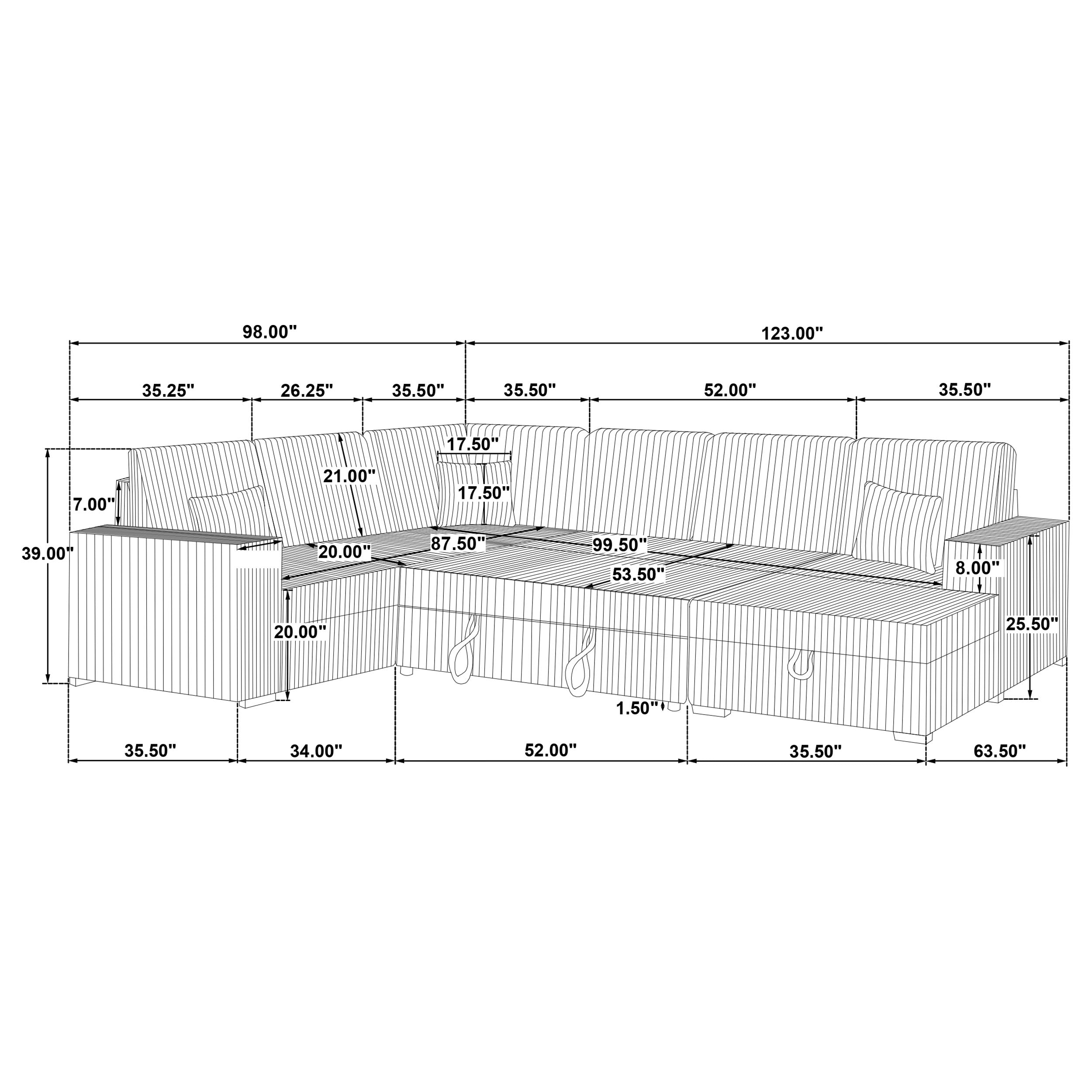 Devonshire Sleeper Sectional Sofa Storage Chaise Grey