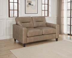 Scotland Faux Leather Upholstered Track Arm Loveseat Brown