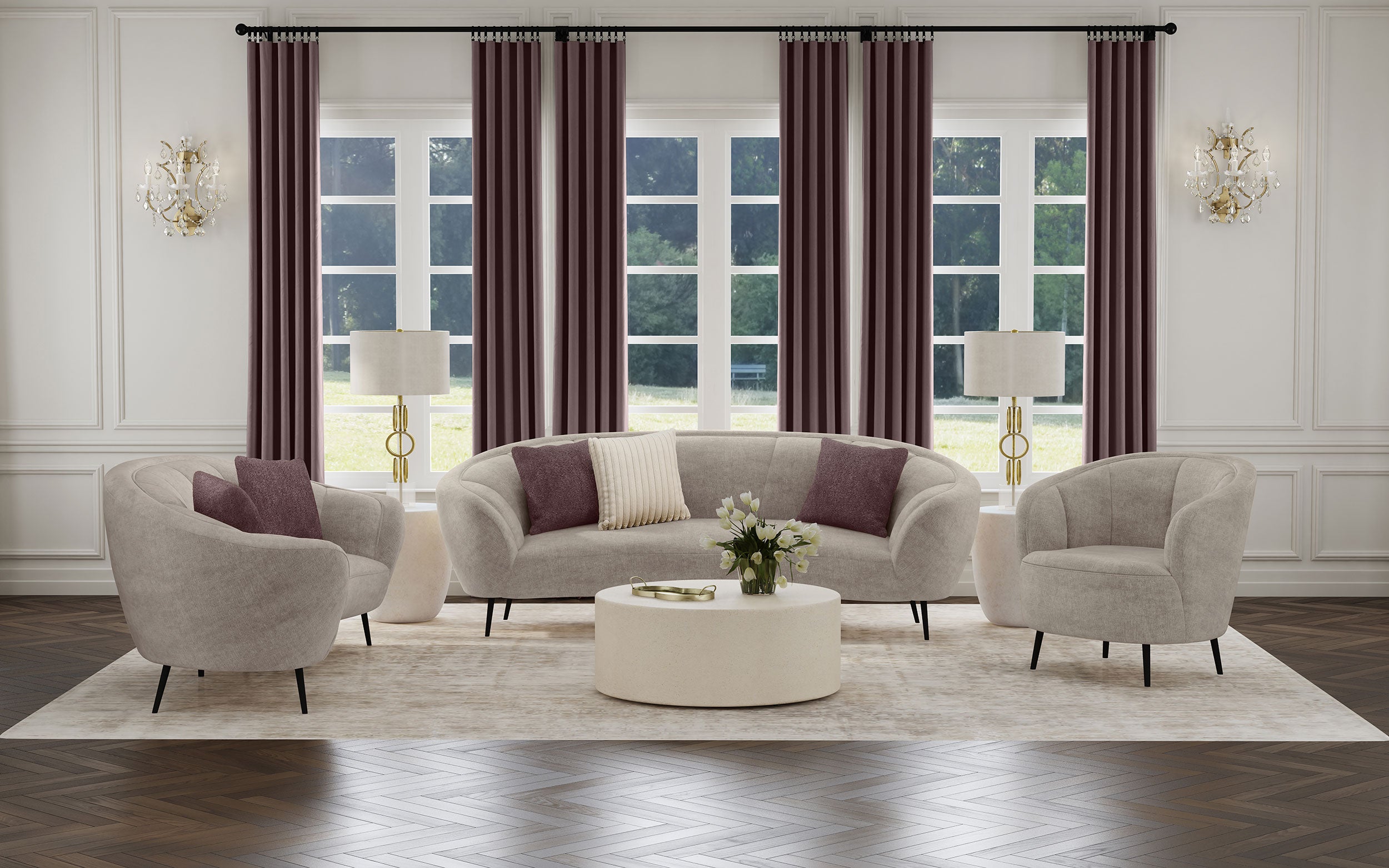 Ellorie Upholstered Channel Back Curved Loveseat Beige