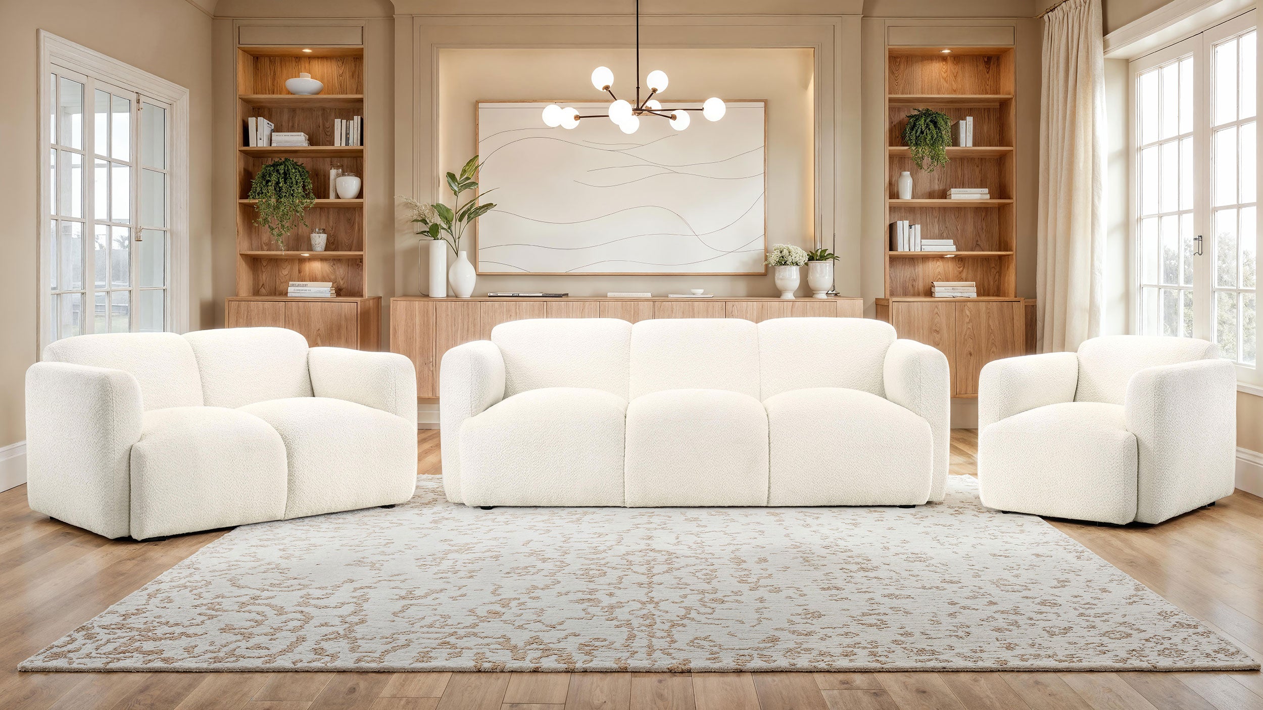 Dorset Fabric Upholstered Round Track Arm Loveseat White