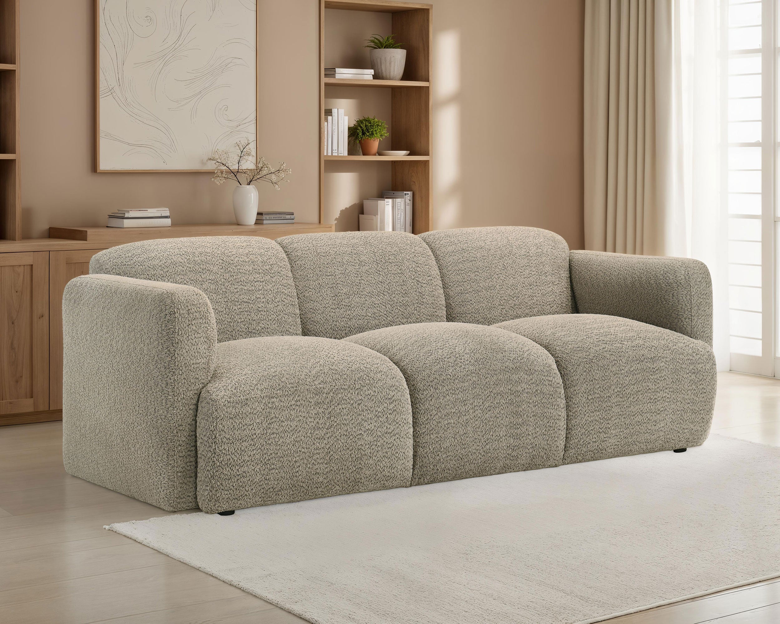 Dorset Fabric Upholstered Round Track Arm Sofa Brown