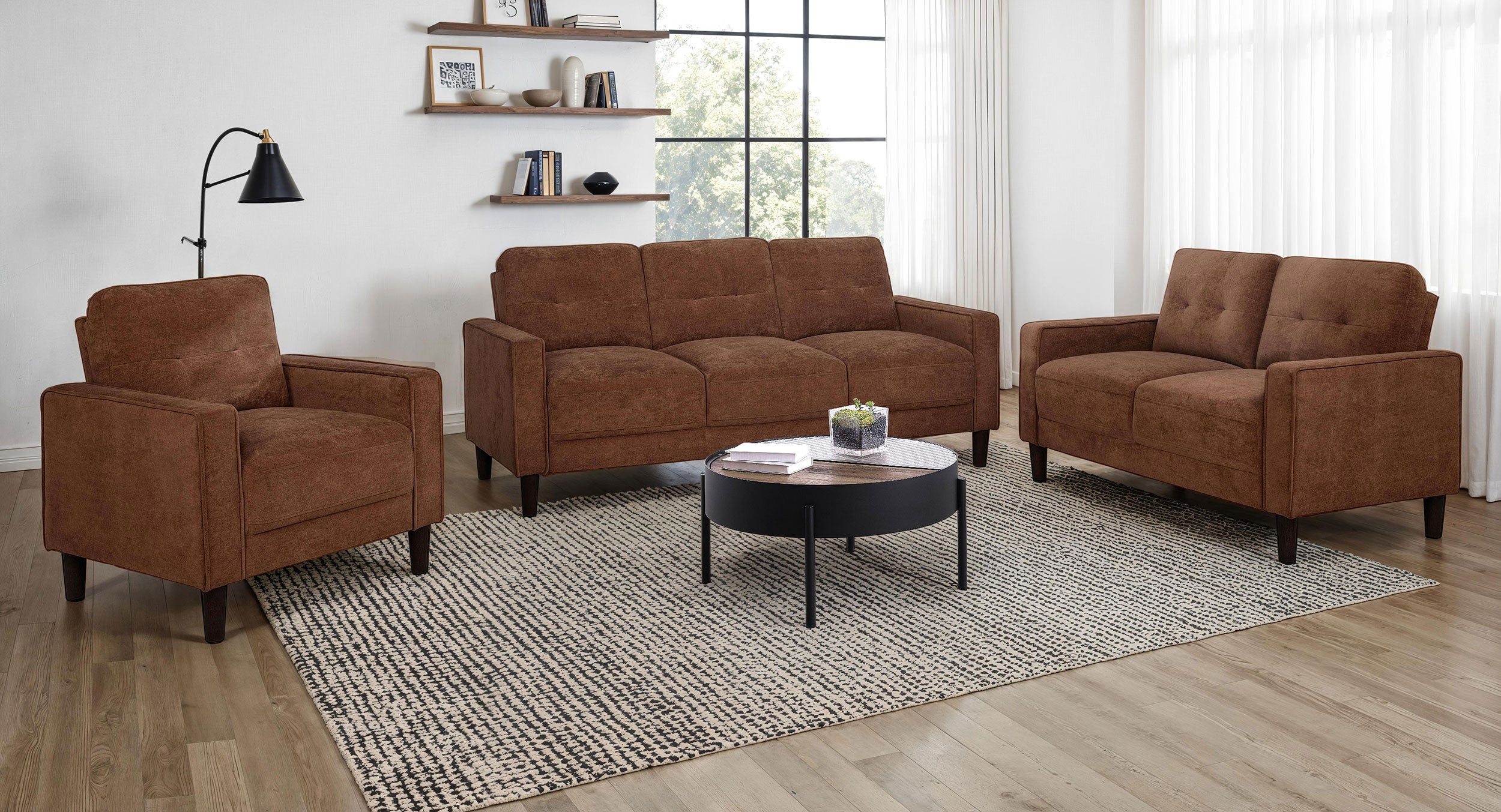 Bowen Ii Fabric Upholstered Track Arm Accent Chair Rust