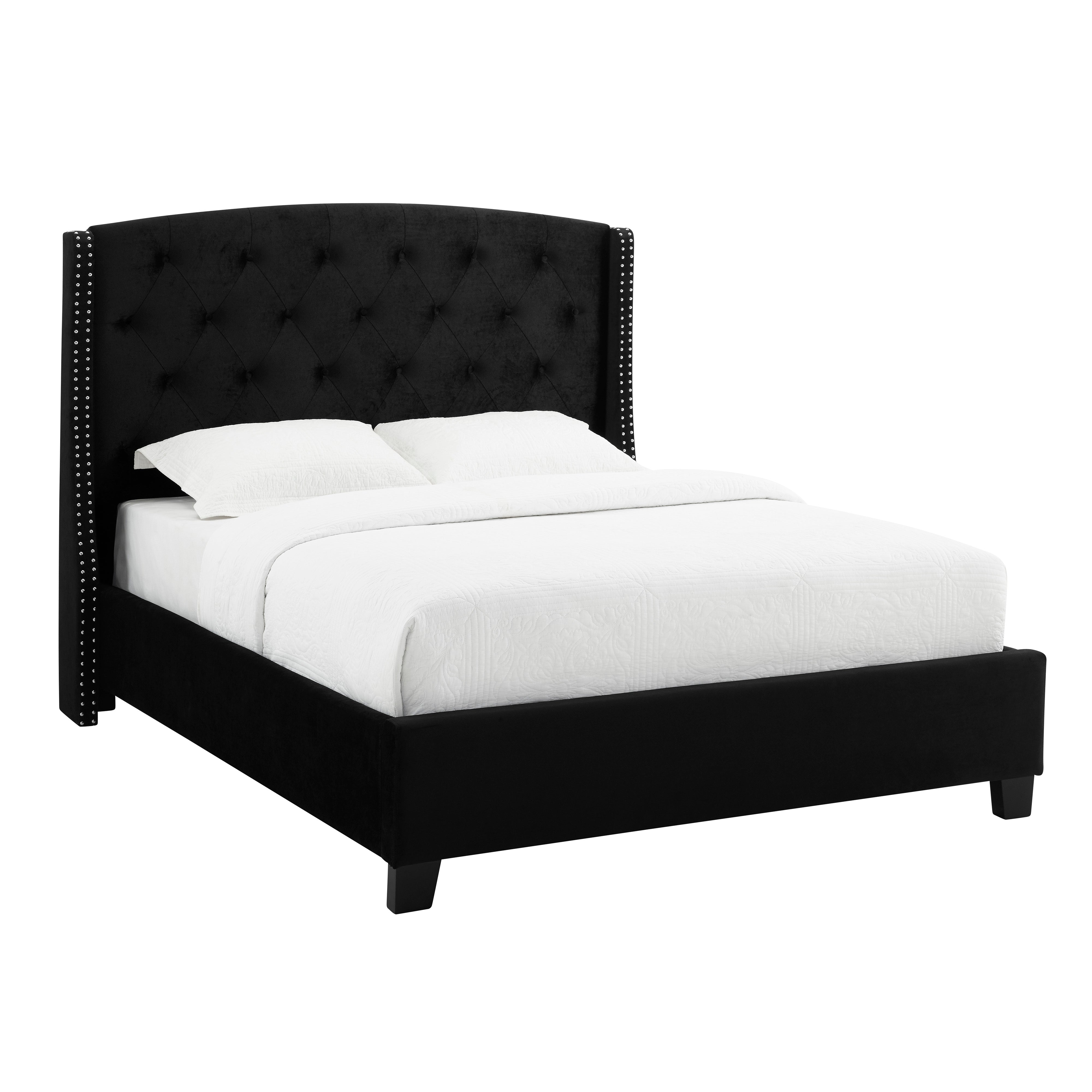 Eva Black Velvet Queen Upholstered Bed - MyWaynesHome #