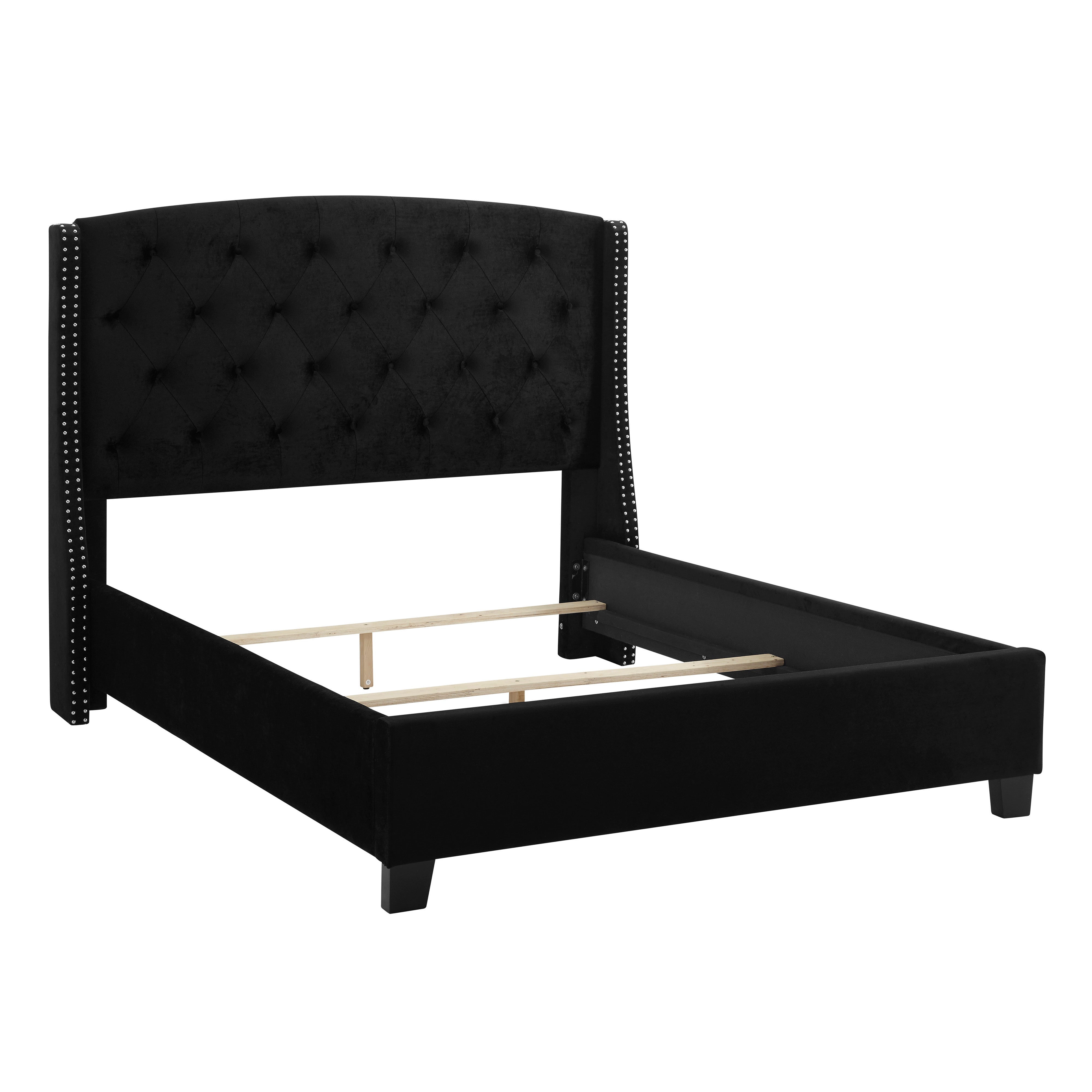 Eva Black Velvet Queen Upholstered Bed - MyWaynesHome #