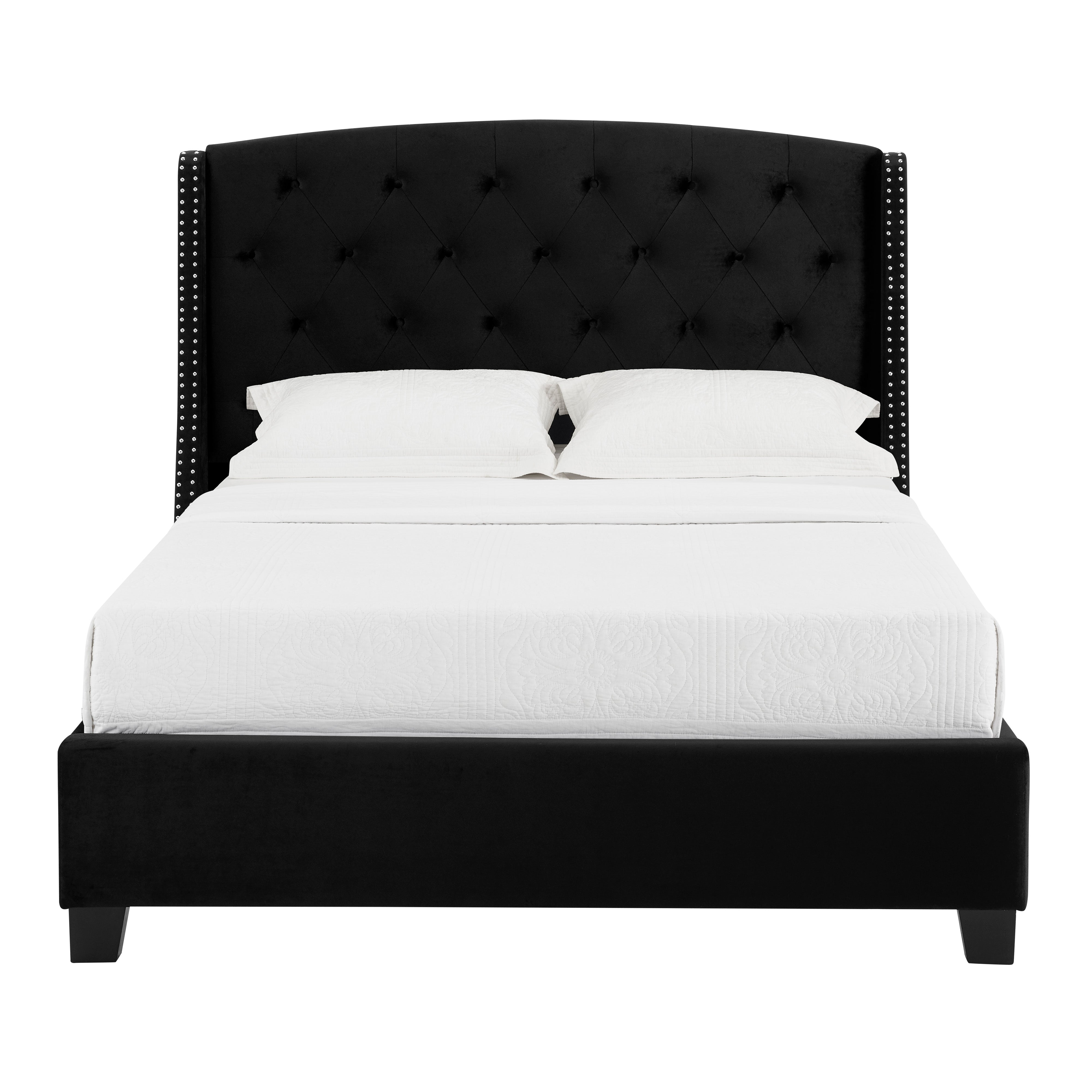 Eva Black Velvet Queen Upholstered Bed - MyWaynesHome #