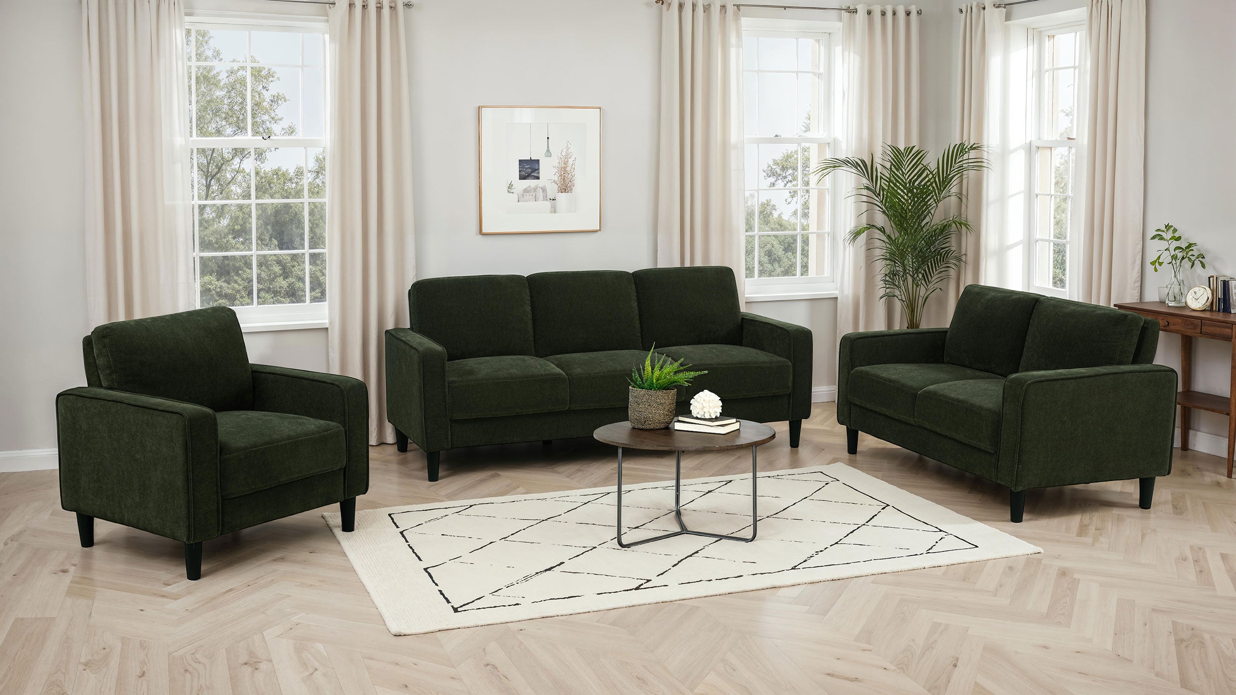 Ruth Fabric Upholstered Track Arm Loveseat Matcha Green