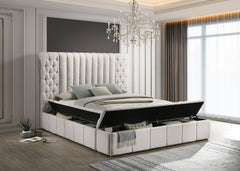 Danbury White Boucle King Upholstered Storage Panel Bed - MyWaynesHome #