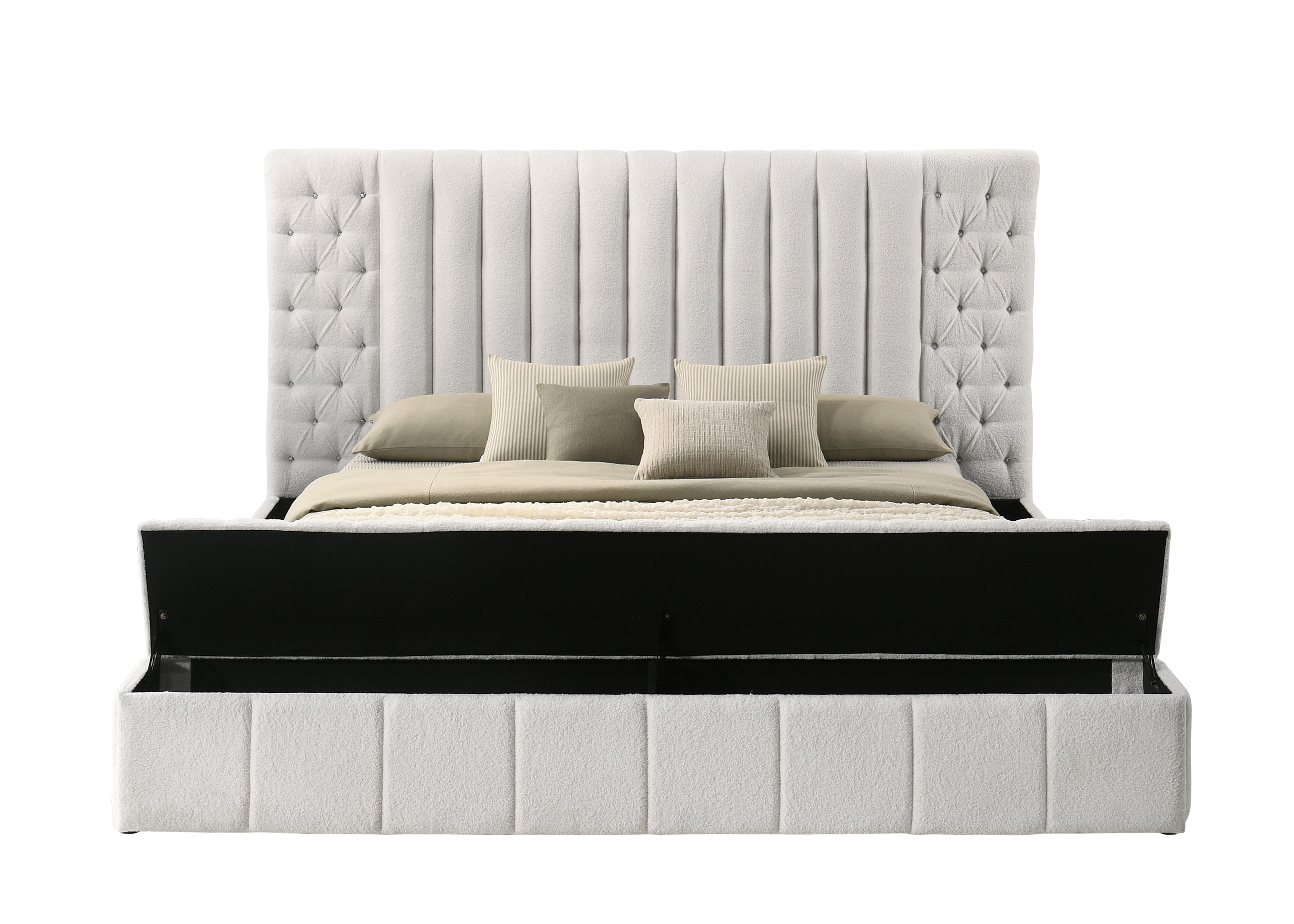 Danbury White Boucle King Upholstered Storage Panel Bed - MyWaynesHome #