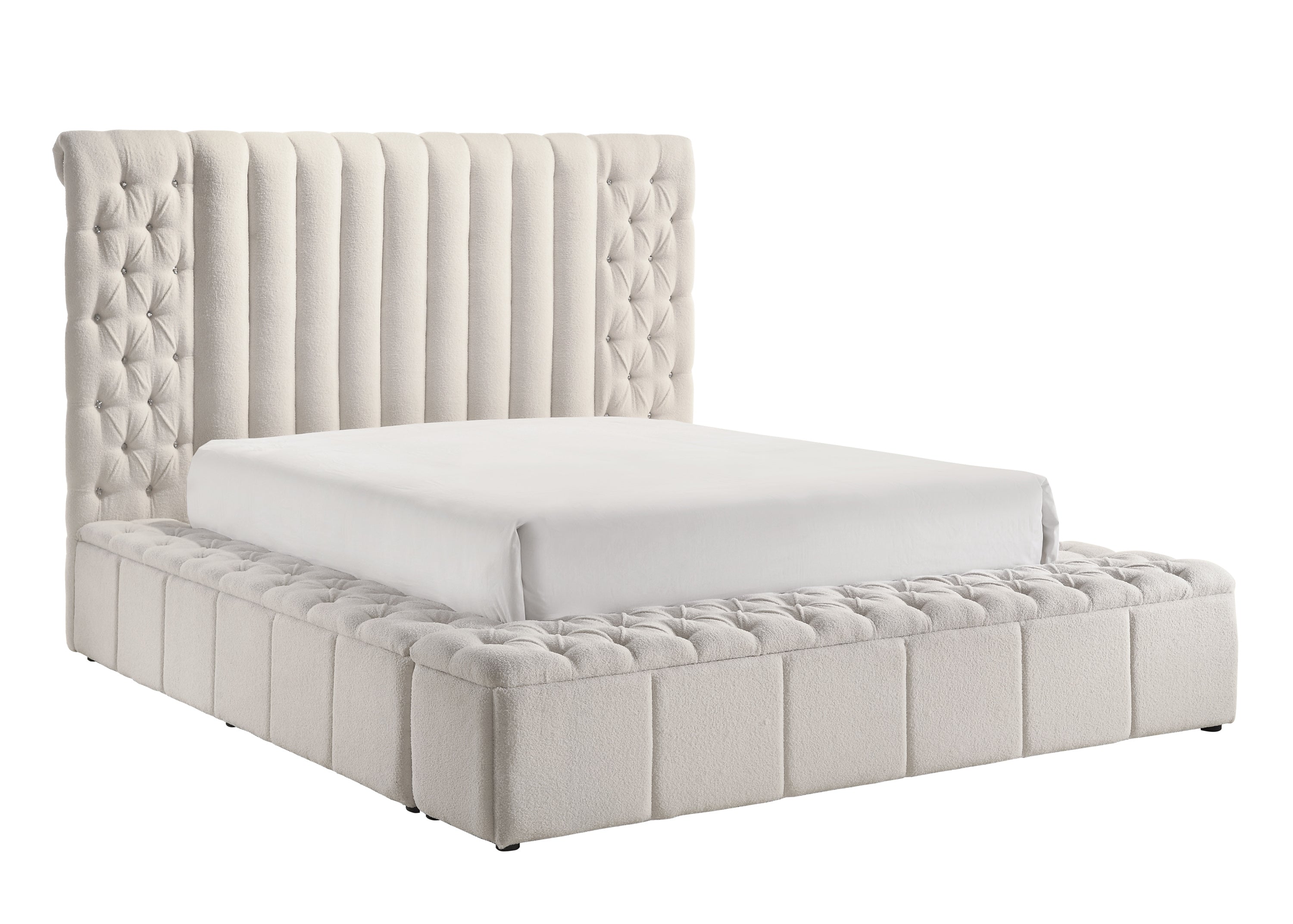 Danbury White Boucle King Upholstered Storage Panel Bed - MyWaynesHome #