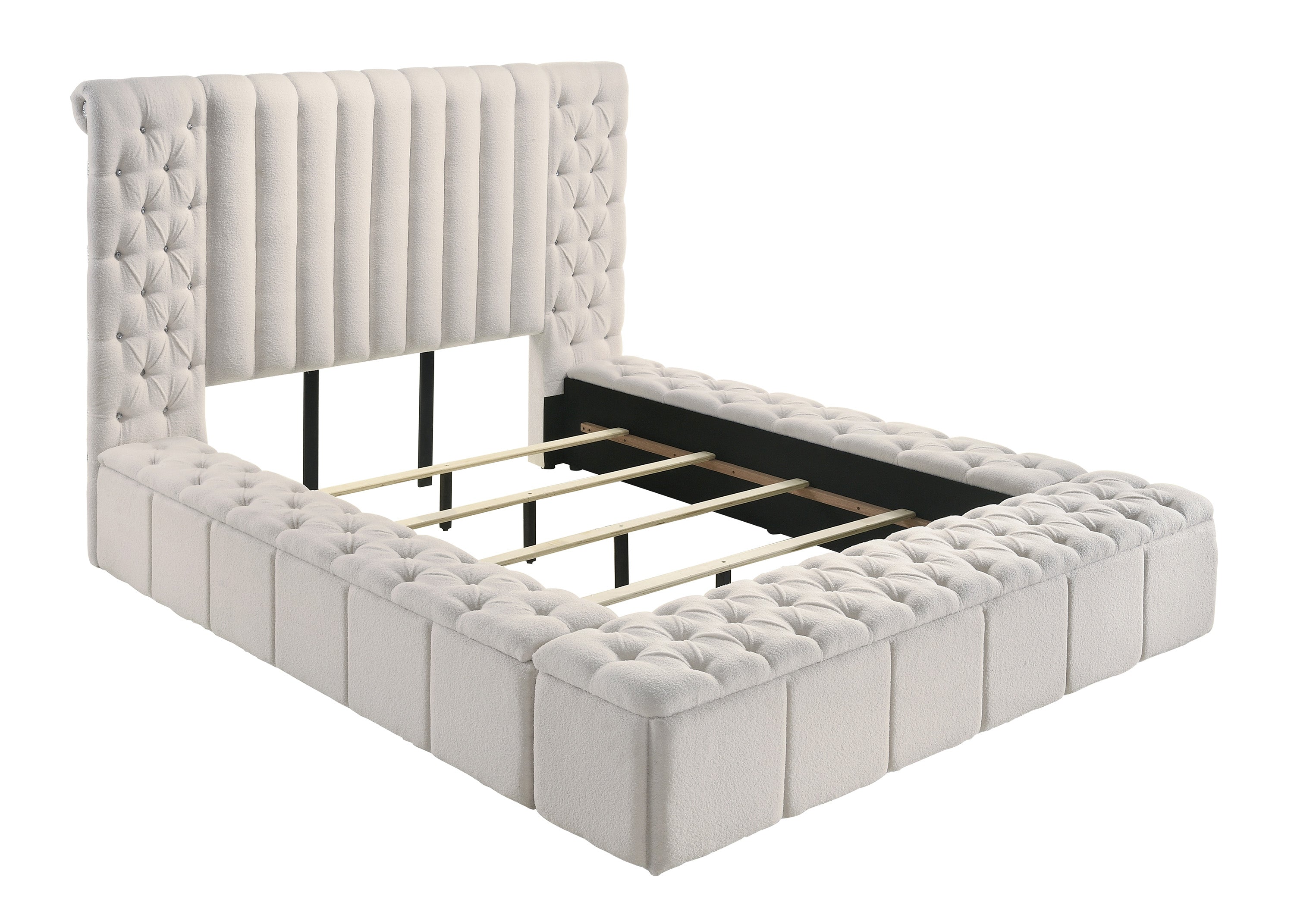 Danbury White Boucle King Upholstered Storage Panel Bed - MyWaynesHome #