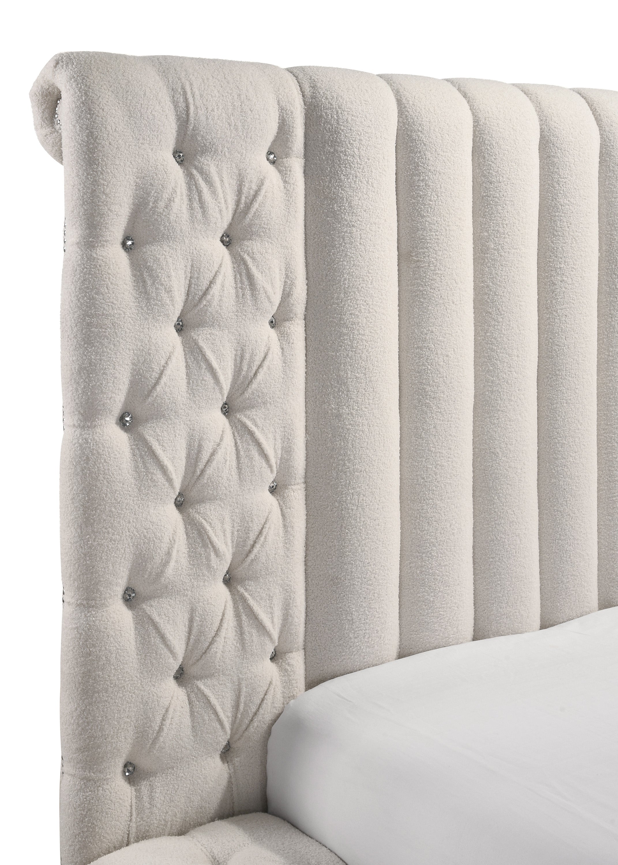 Danbury White Boucle King Upholstered Storage Panel Bed - MyWaynesHome #
