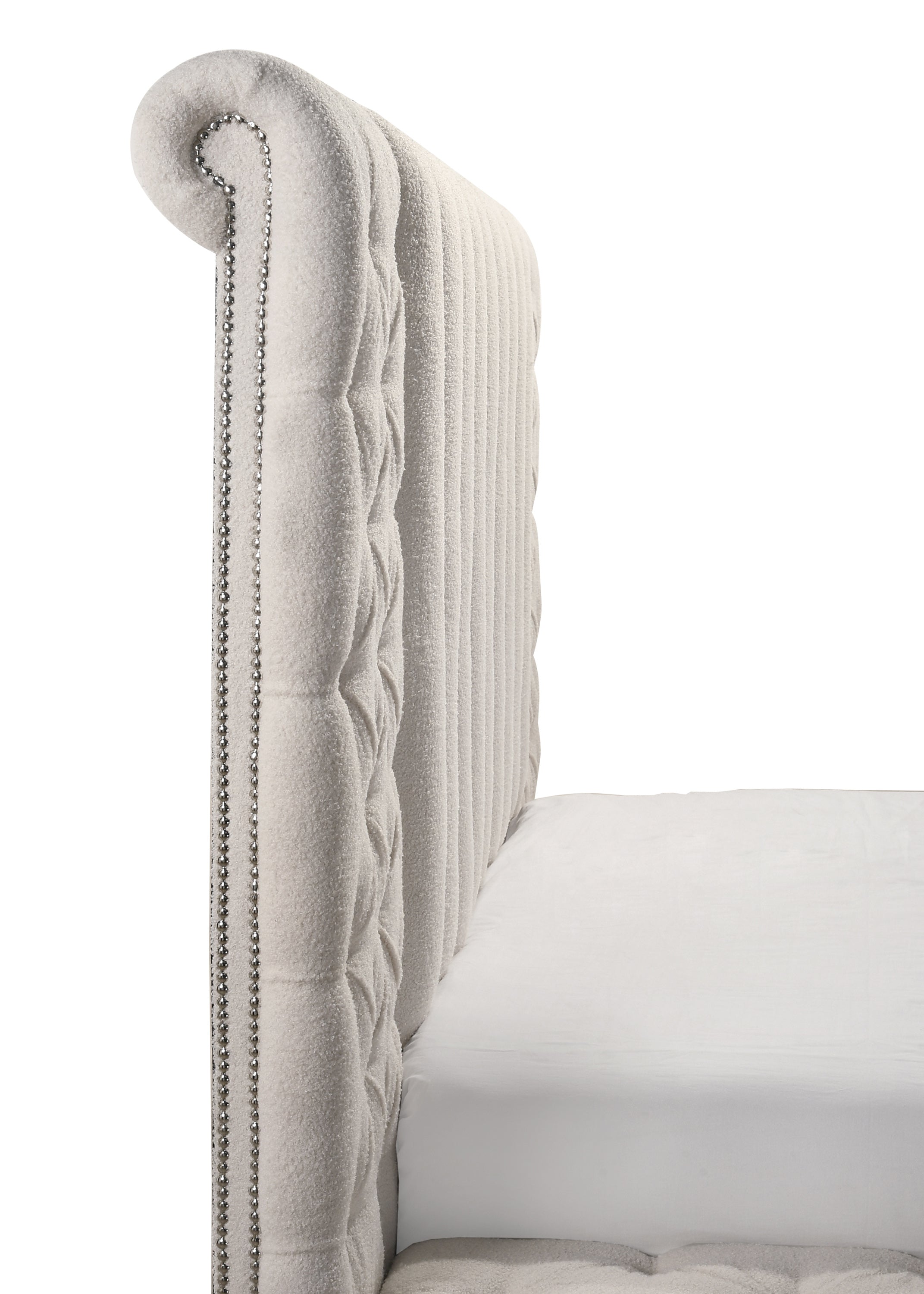 Danbury White Boucle King Upholstered Storage Panel Bed - MyWaynesHome #