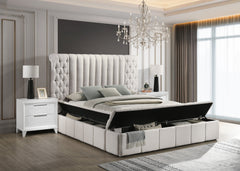 Danbury White Boucle King Upholstered Storage Panel Bed - MyWaynesHome #