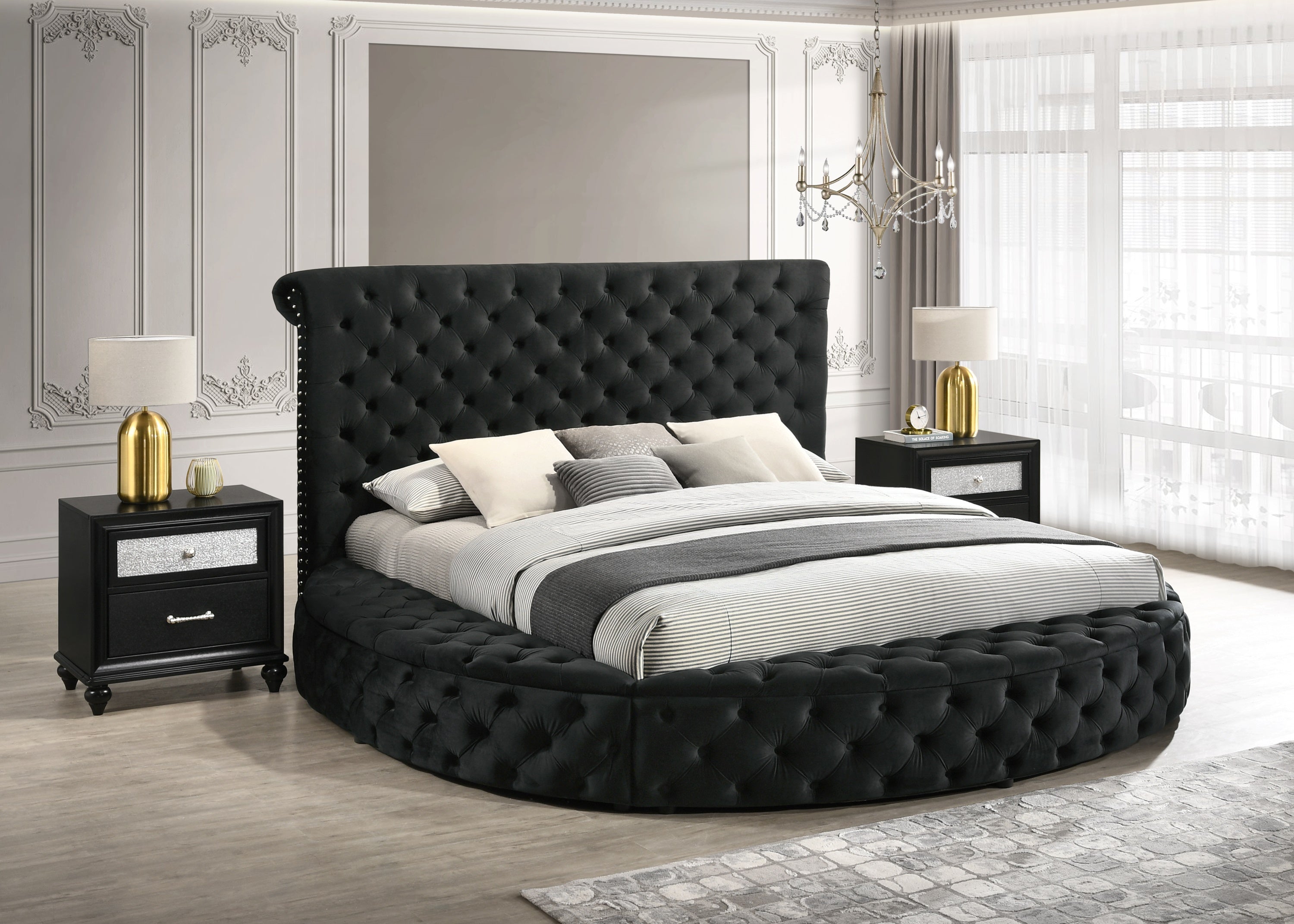 Brigitte Black King Upholstered Storage Panel Bed - MyWaynesHome #