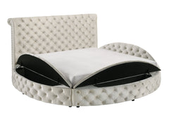 Brigitte Ivory Queen Upholstered Storage Panel Bed - MyWaynesHome #
