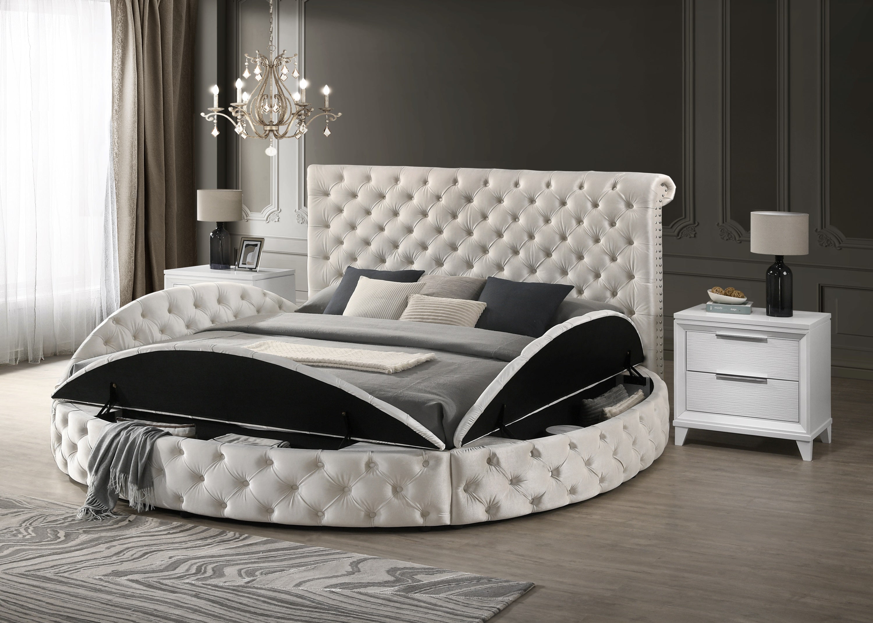 Brigitte Ivory Queen Upholstered Storage Panel Bed - MyWaynesHome #