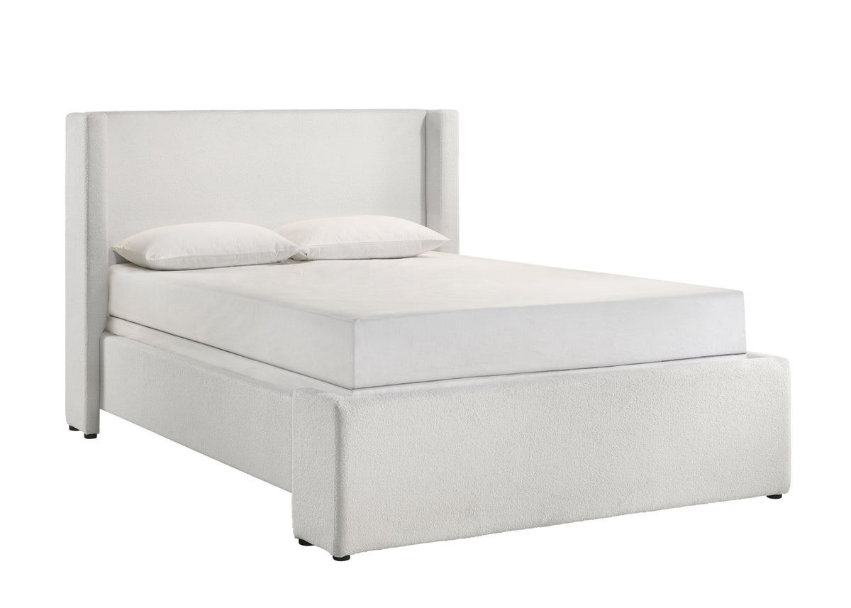 Portia White Boucle Queen Upholstered Platform Bed - MyWaynesHome #